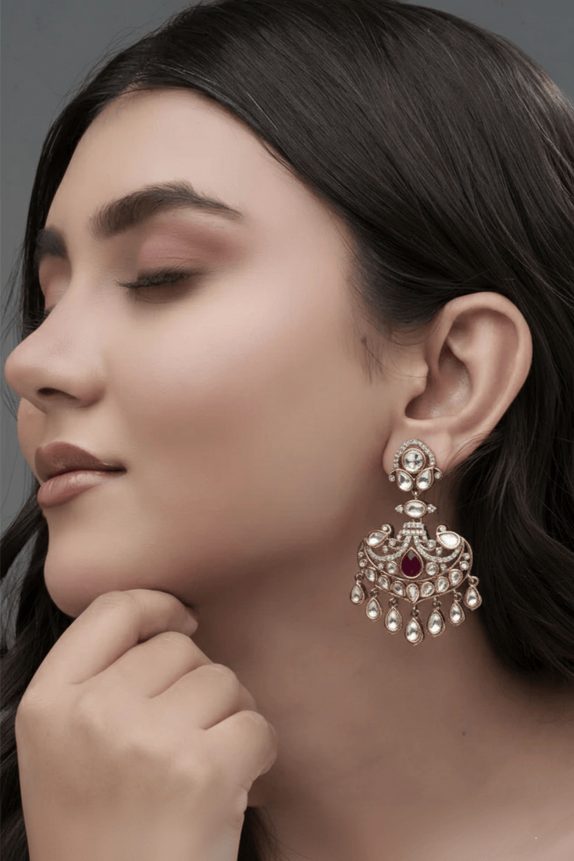 Mataari Antique Radiance Moissanite Jhumka Earrings in Ethnic Style