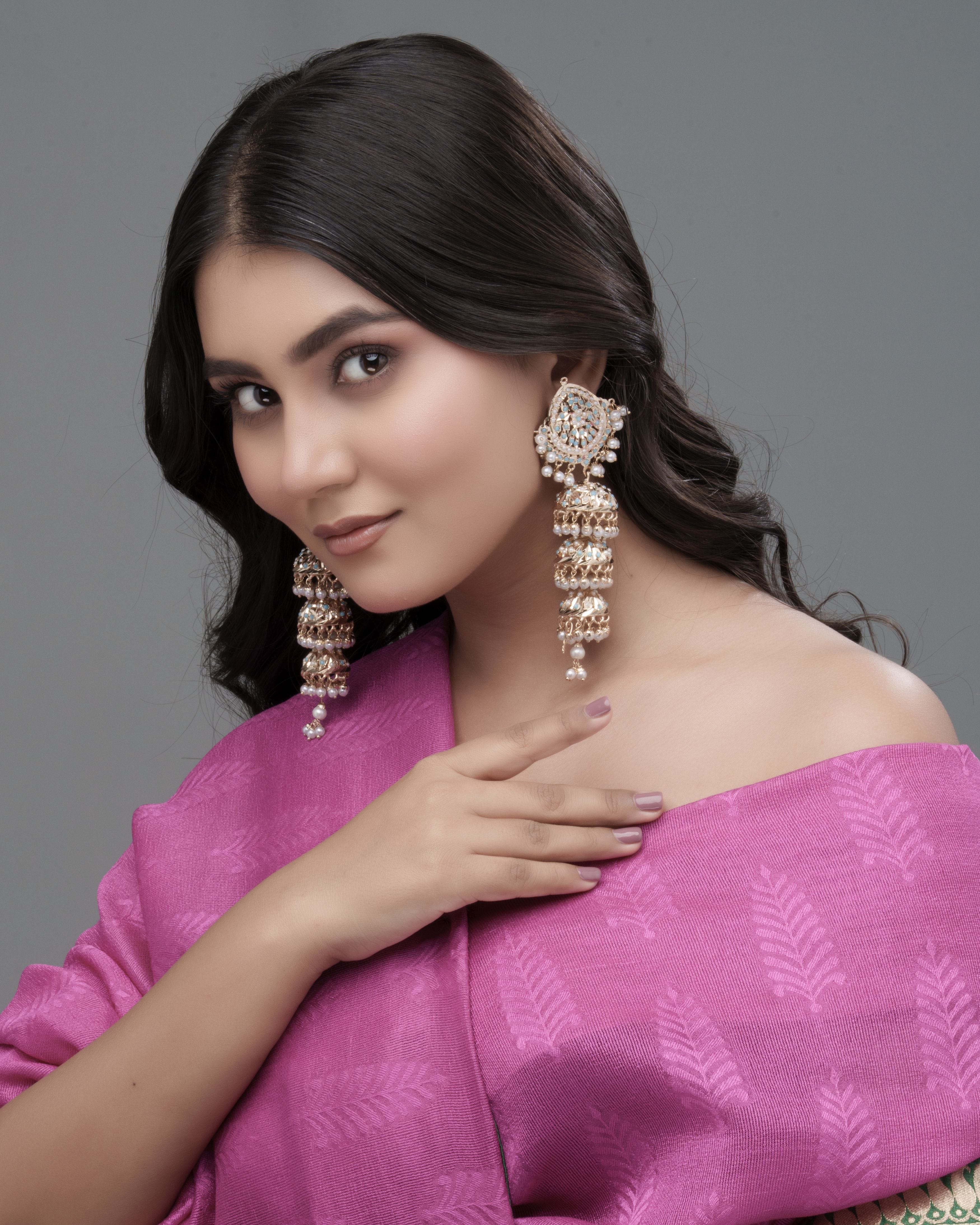 Mataari Earrings Azure Elegance Turquoise ( Firoza)  Handmade Jhumkas with Pearl Detailing