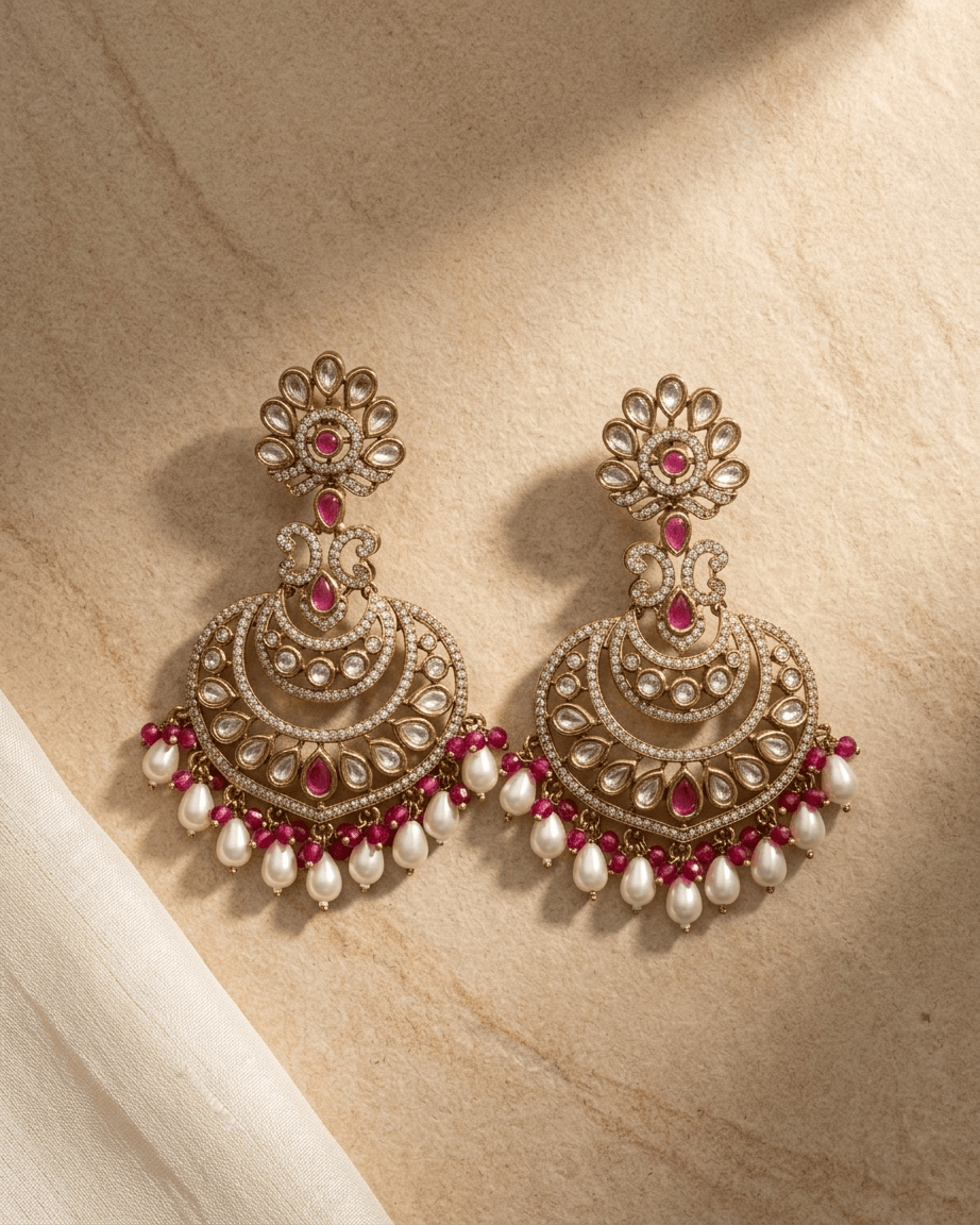 Mataari Earrings Blue Sapphire Polki Moissanite Kundan Ruby Chandbali Pearl Beaded Bridal Earrings