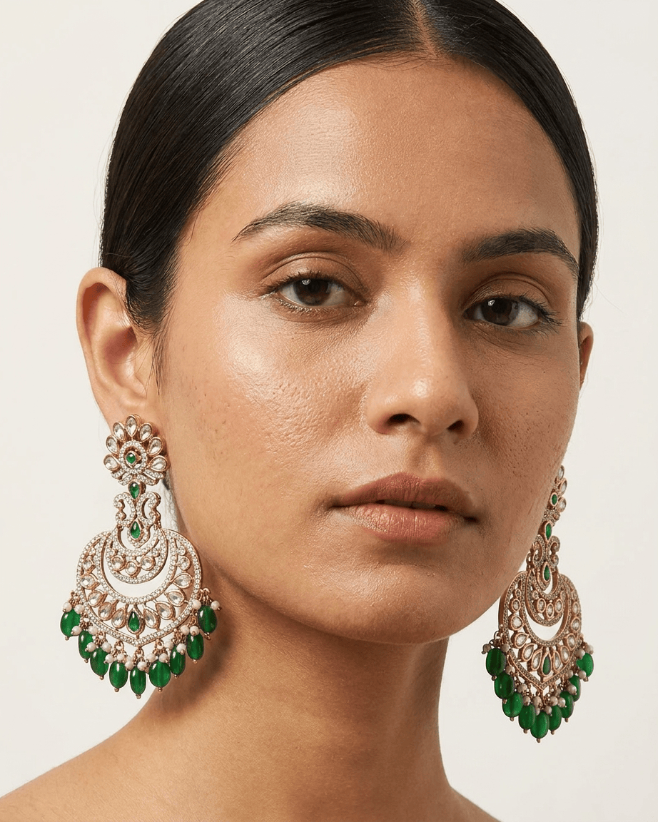 Mataari Earrings Blue Sapphire Polki Moissanite Kundan Ruby Chandbali Pearl Beaded Bridal Earrings