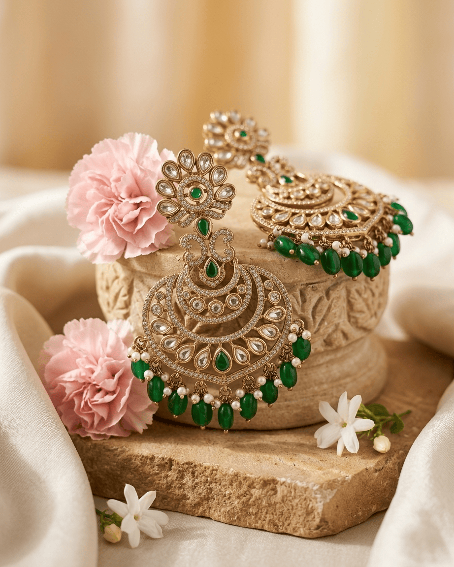 Mataari Earrings Blue Sapphire Polki Moissanite Kundan Ruby Chandbali Pearl Beaded Bridal Earrings