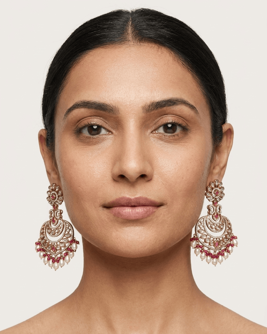 Mataari Earrings Blue Sapphire Polki Moissanite Kundan Ruby Chandbali Pearl Beaded Bridal Earrings