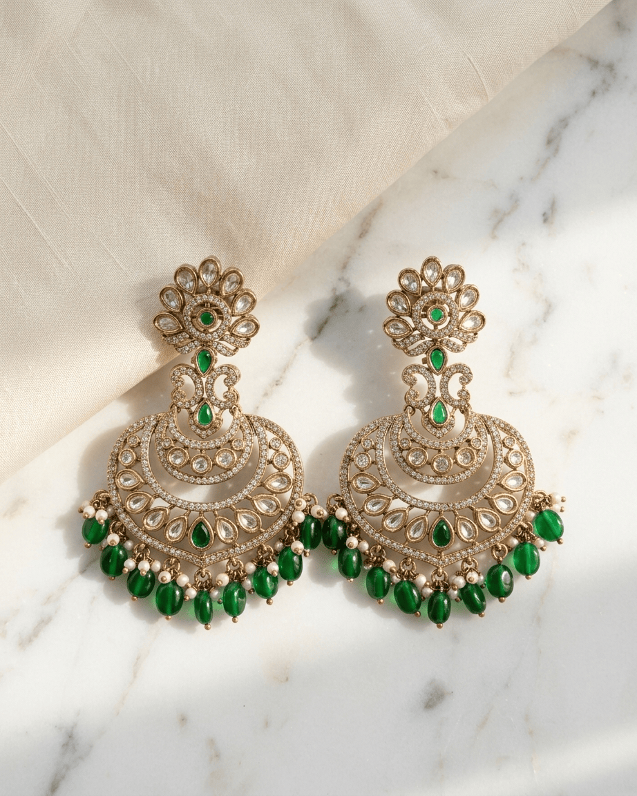 Mataari Earrings Blue Sapphire Polki Moissanite Kundan Ruby Chandbali Pearl Beaded Bridal Earrings