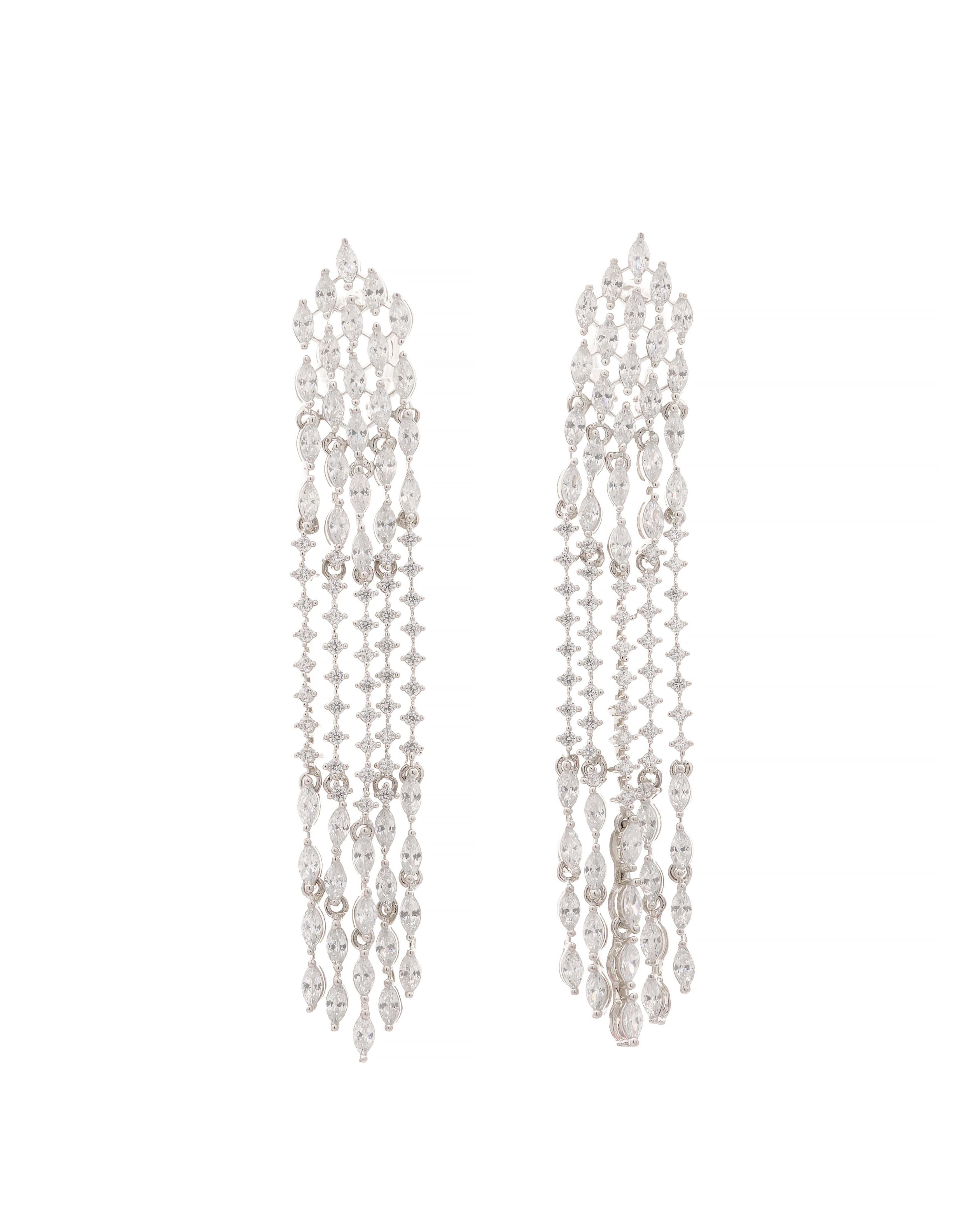 Mataari Earrings Crystal Waterfall Long Drop Earrings