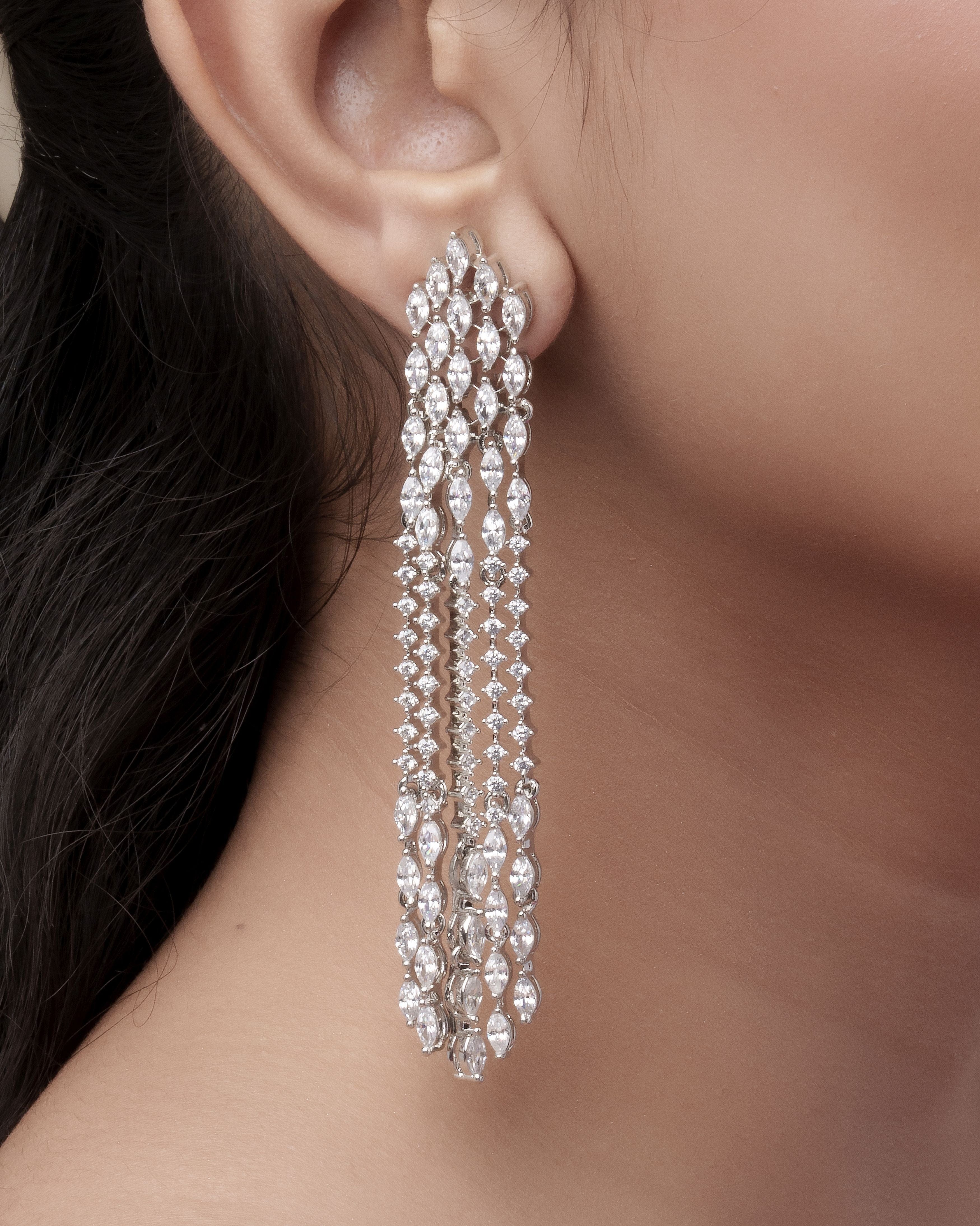 Mataari Earrings Crystal Waterfall Long Drop Earrings