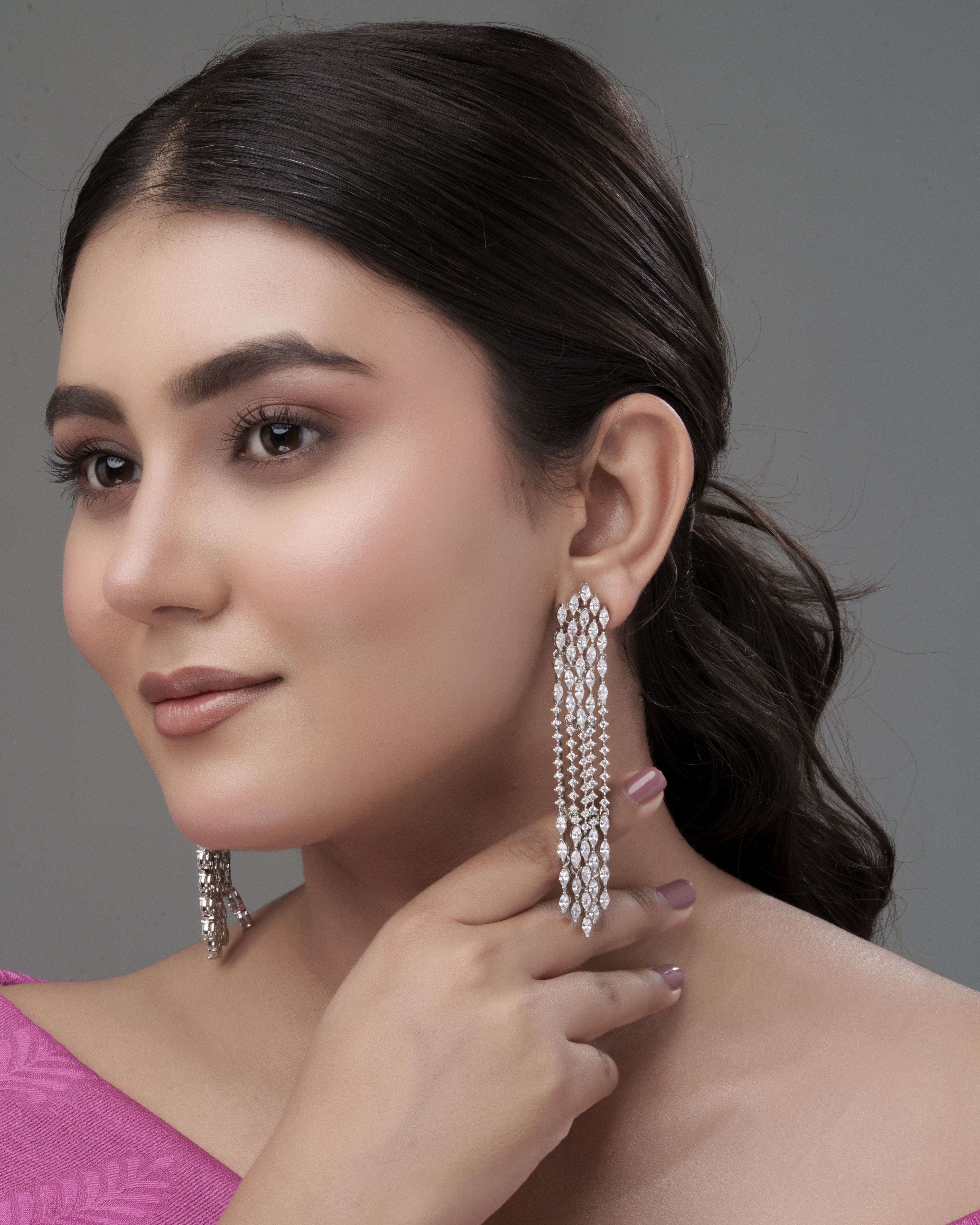 Mataari Earrings Crystal Waterfall Long Drop Earrings