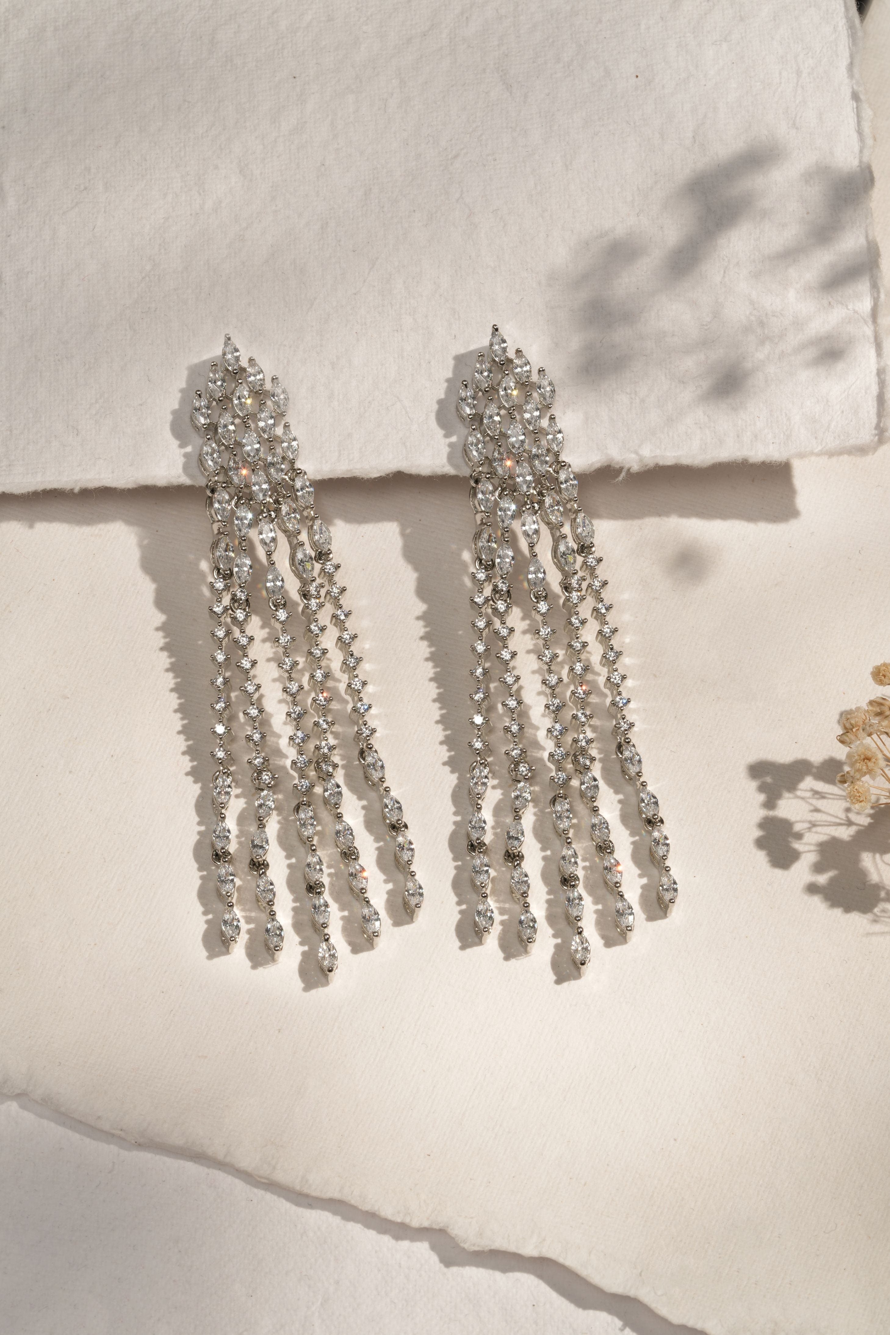 Mataari Earrings Crystal Waterfall Long Drop Earrings