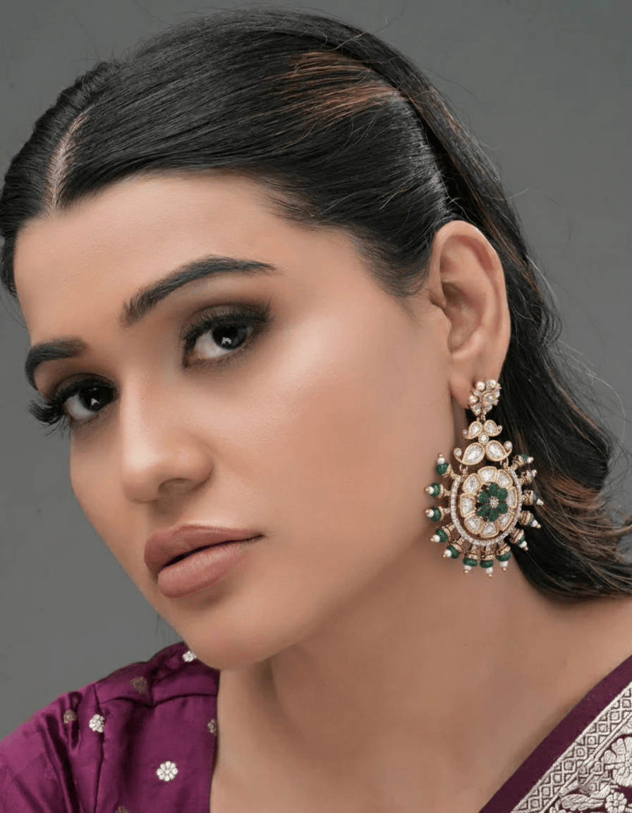 Mataari Emerald Bloom Moissanite Epoxy Jhumka Earrings with Designer Finish