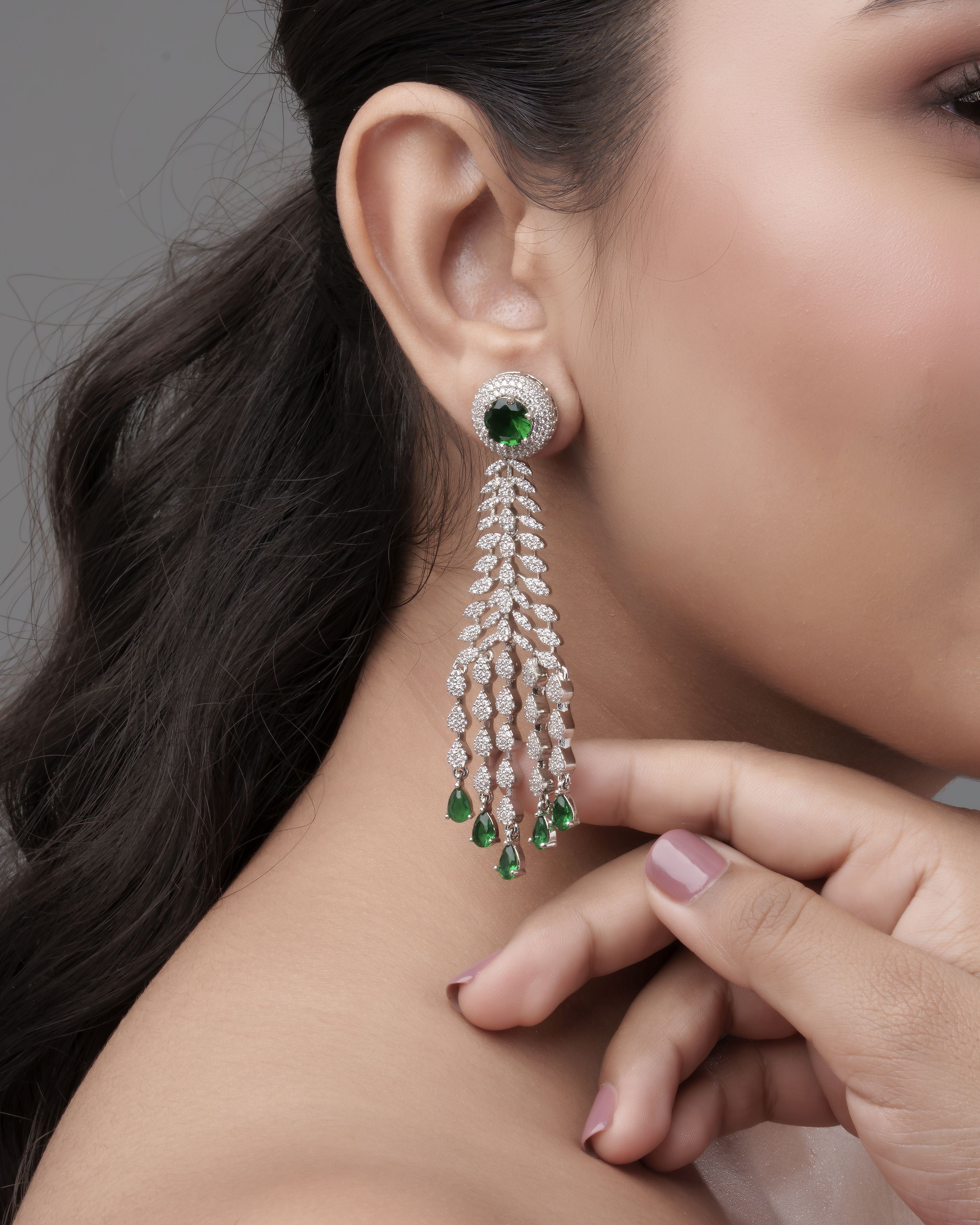 Mataari Earrings Emerald Cascade Chandelier Earrings