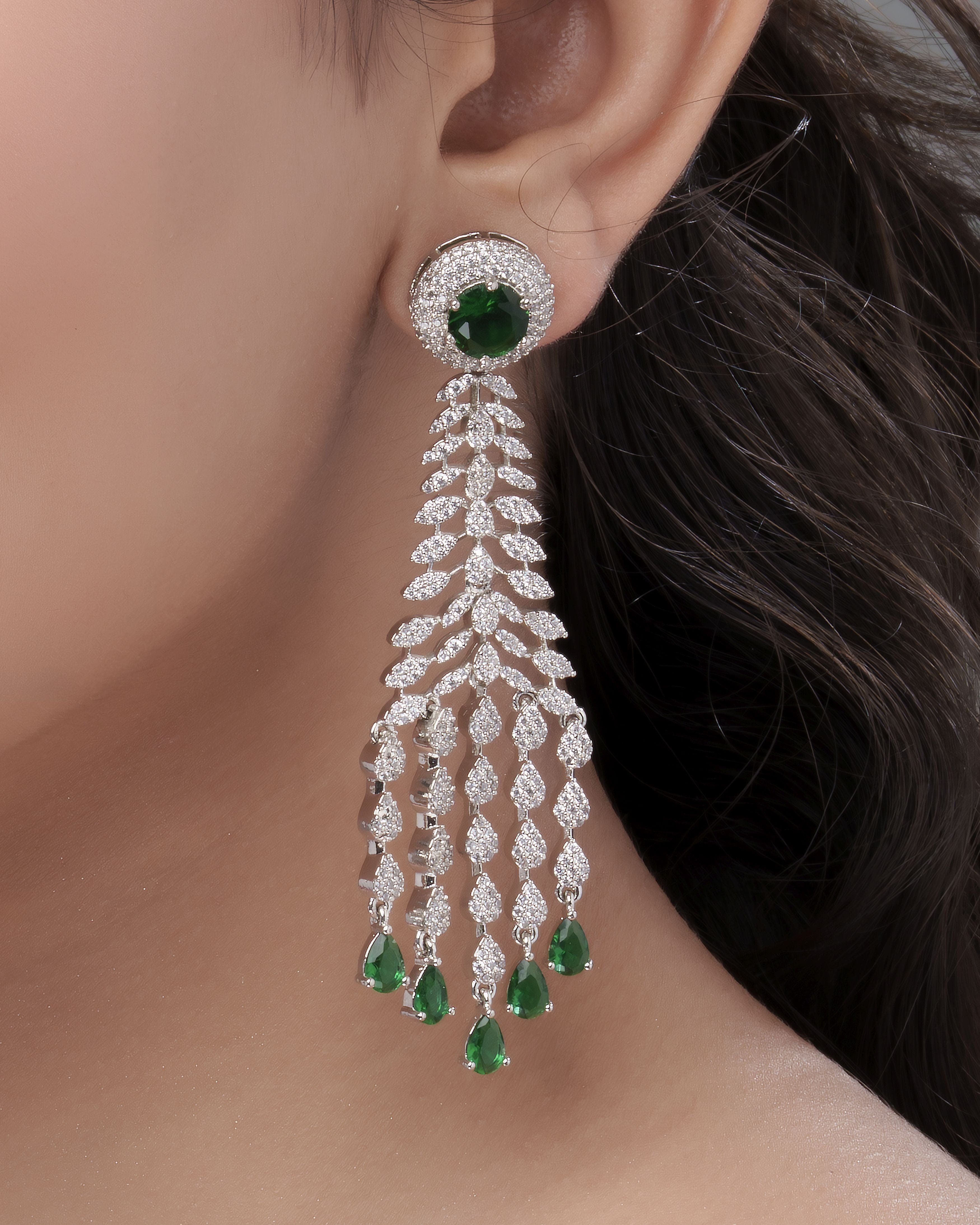 Mataari Earrings Emerald Cascade Chandelier Earrings