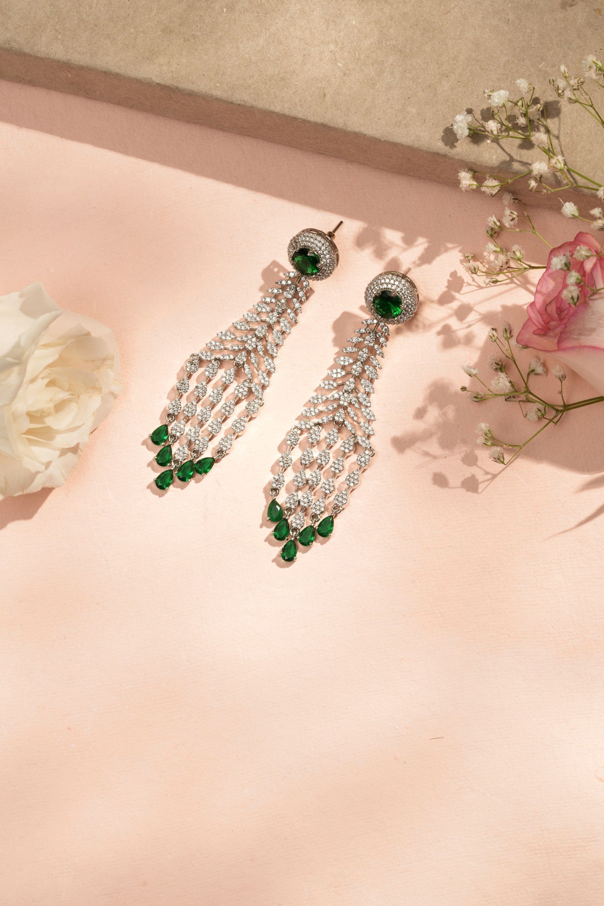 Mataari Earrings Emerald Cascade Chandelier Earrings