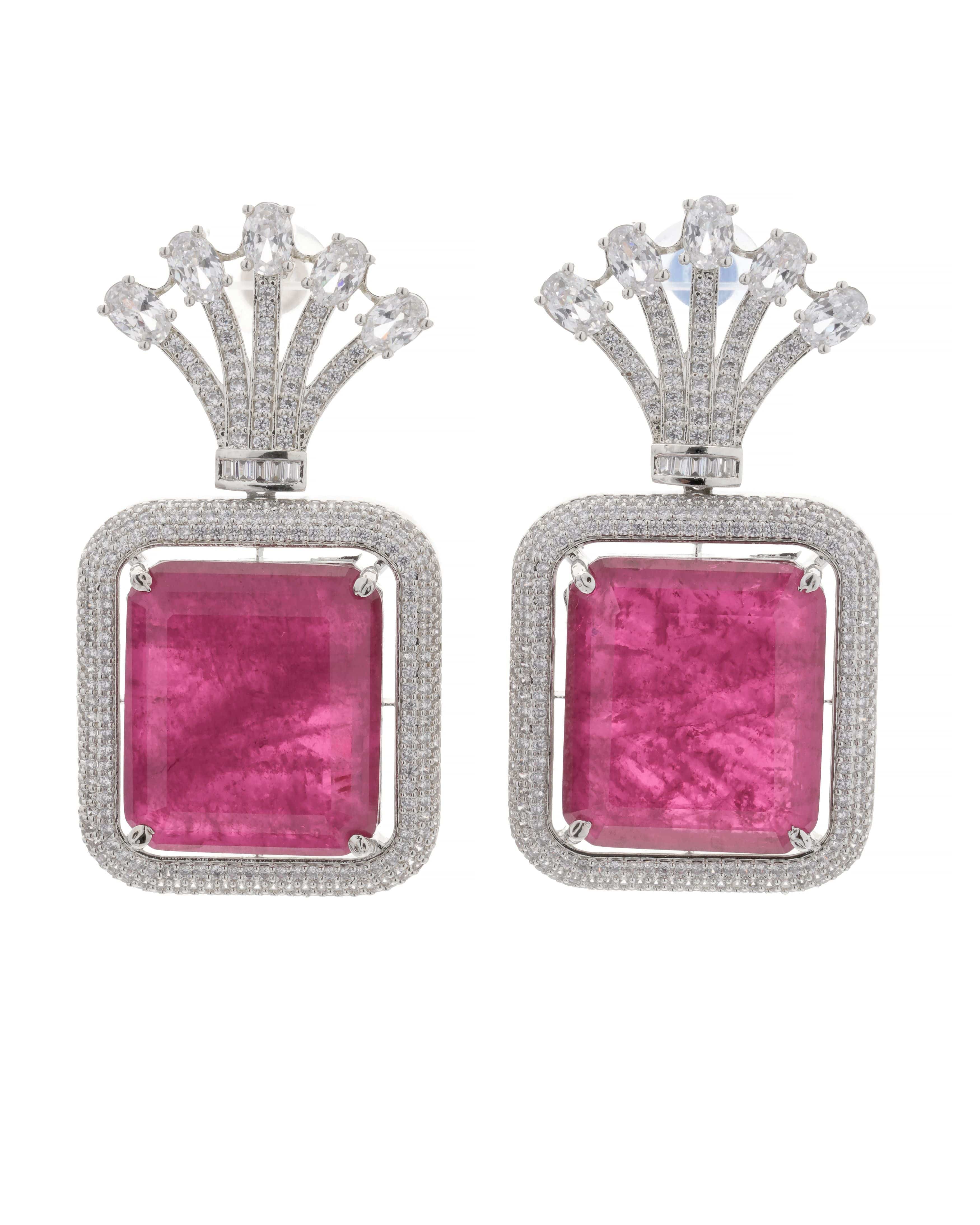 Mataari Earrings Emerald Green Square-Cut Statement Earrings