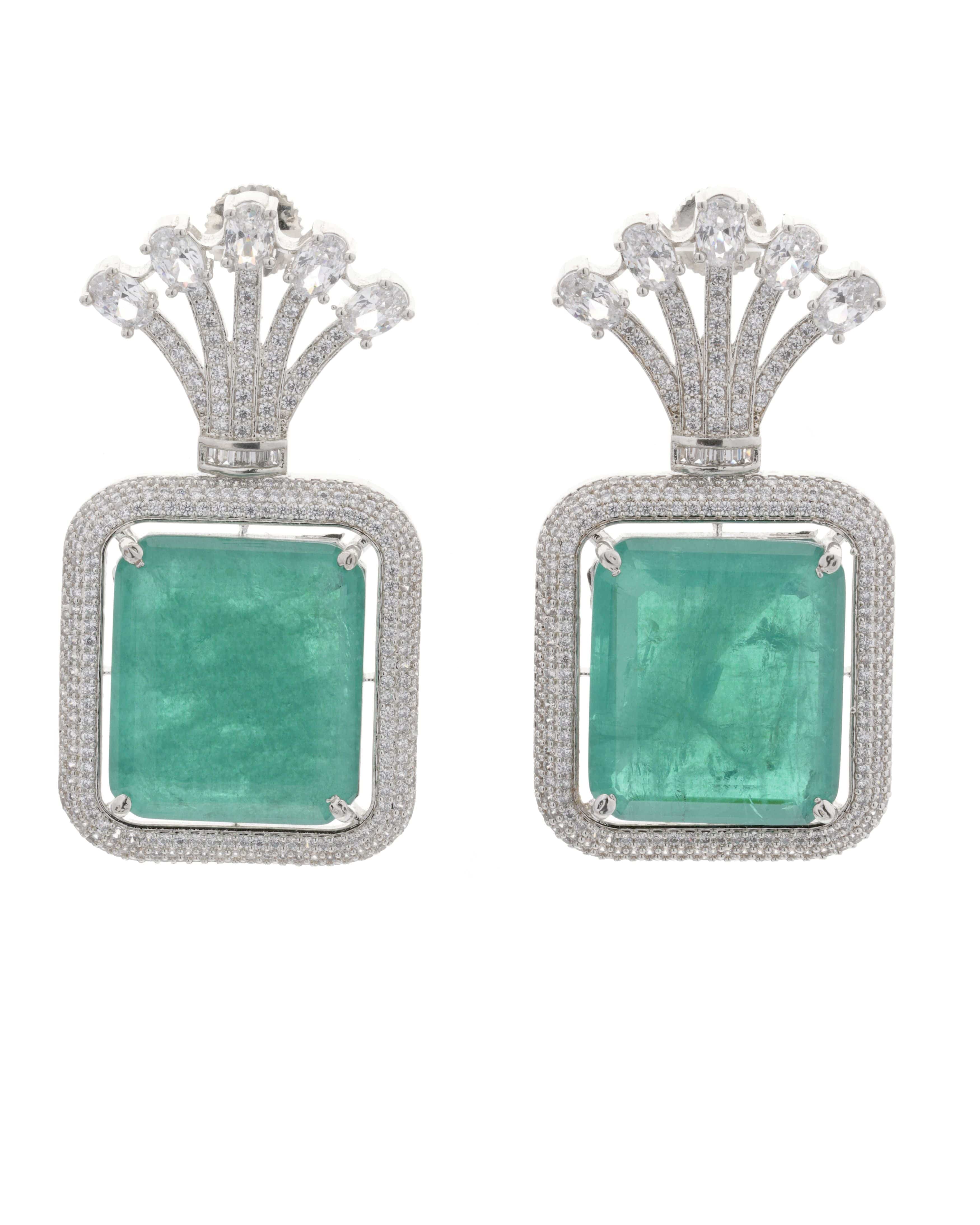 Mataari Earrings Emerald Green Square-Cut Statement Earrings