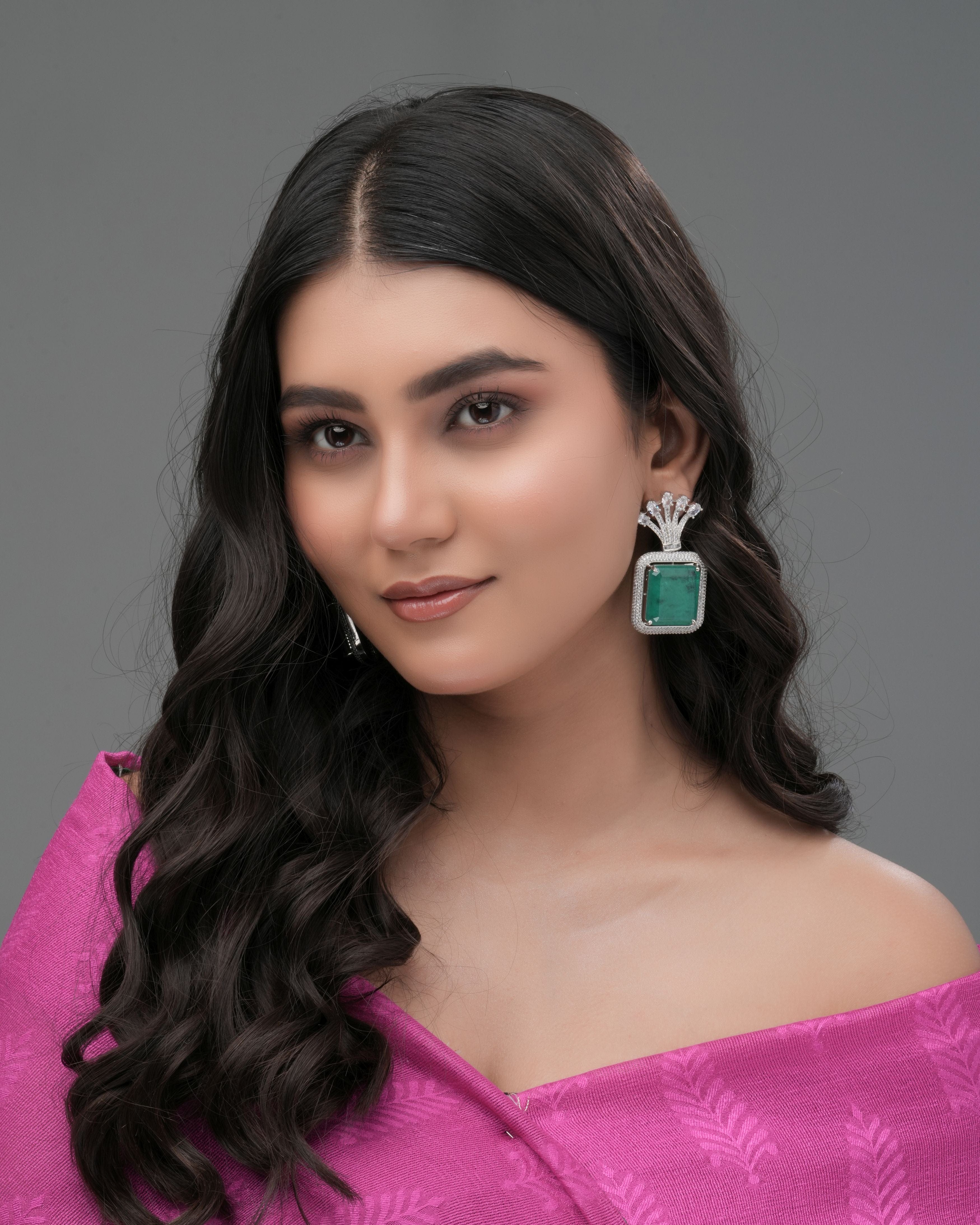 Mataari Earrings Emerald Green Square-Cut Statement Earrings