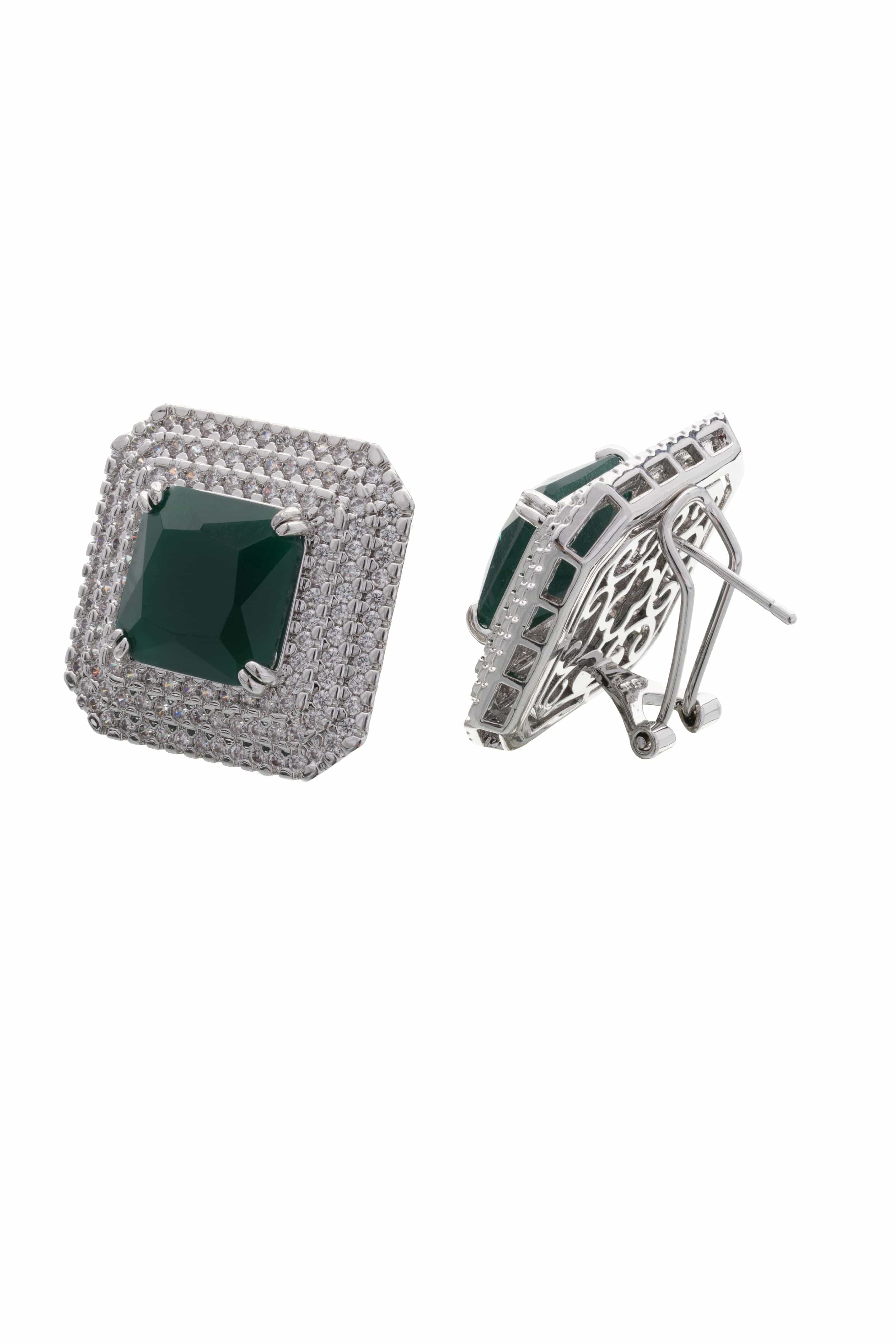 Mataari Earrings Emerald Prism Square Stud Earrings