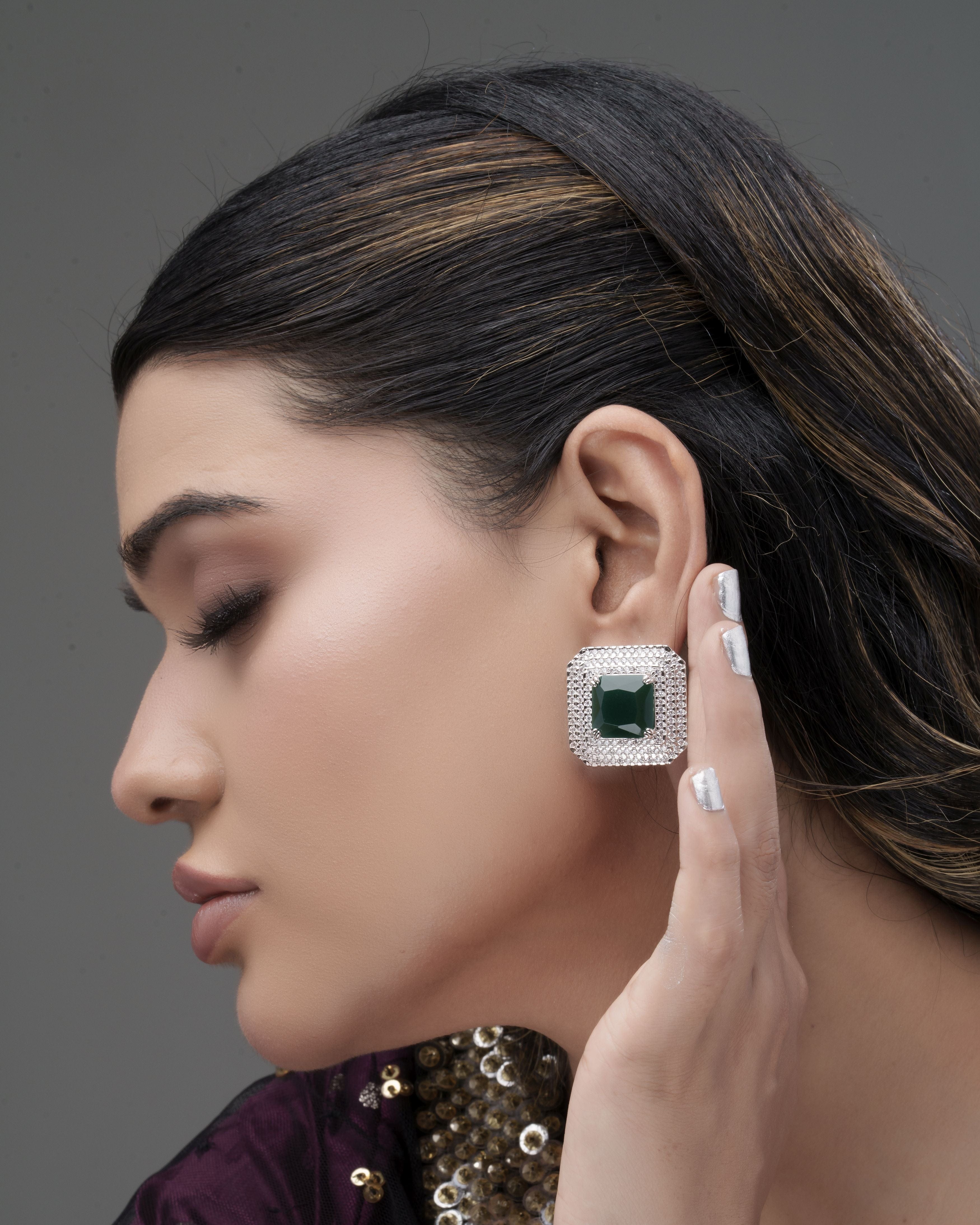 Mataari Earrings Emerald Prism Square Stud Earrings