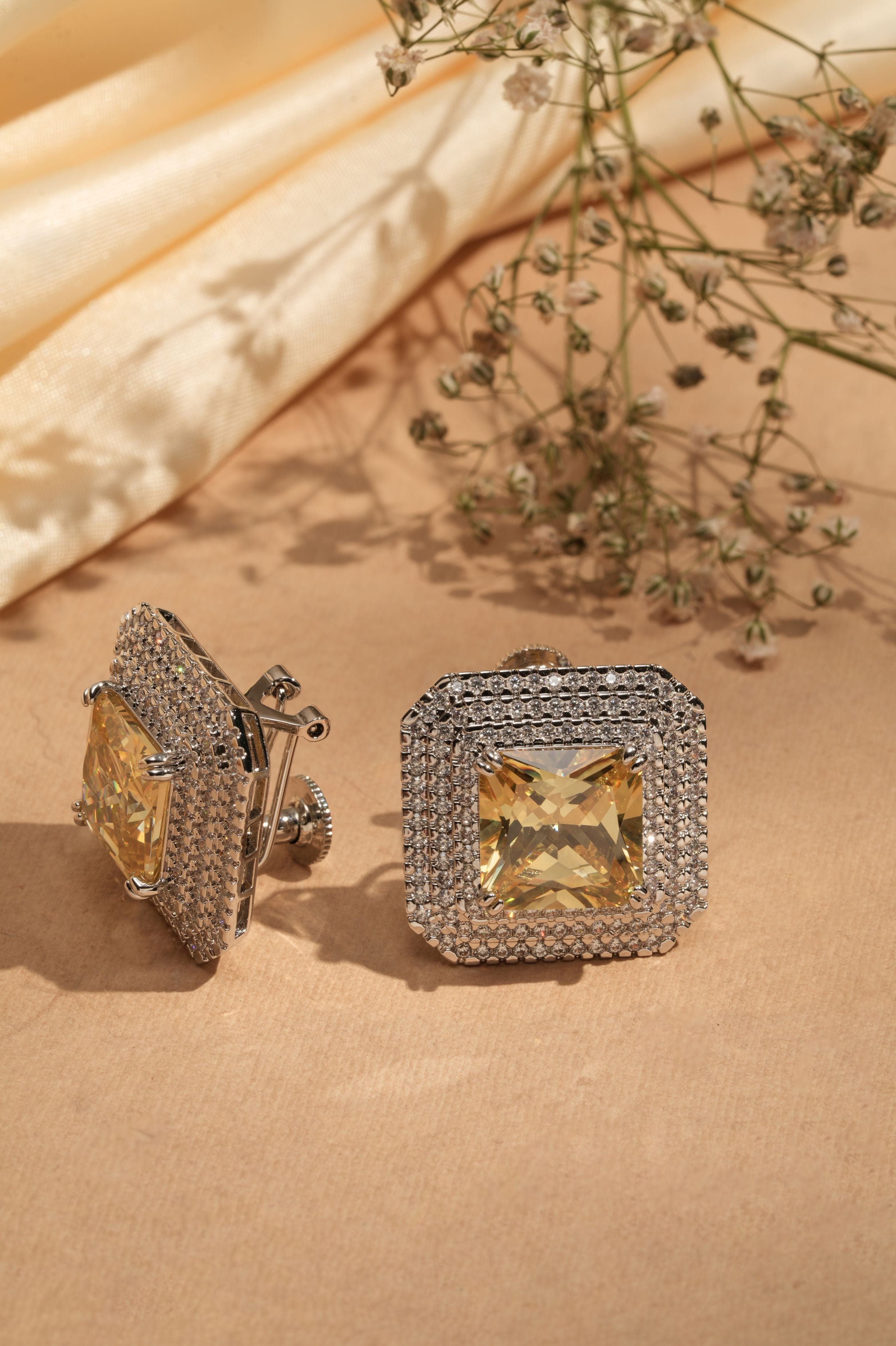 Mataari Earrings Emerald Prism Square Stud Earrings