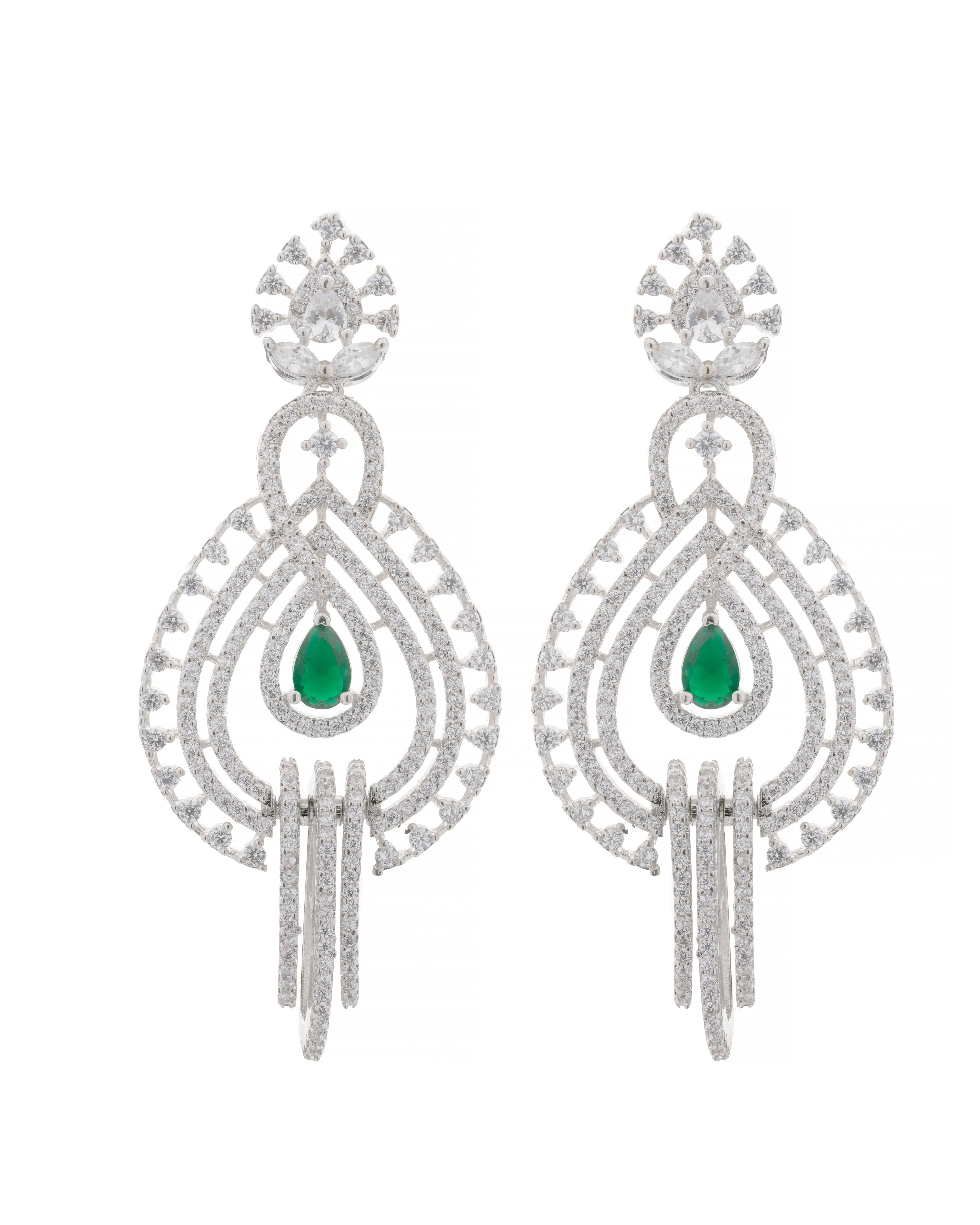 Mataari Earrings Emerald Veil Designer Chandelier Earrings