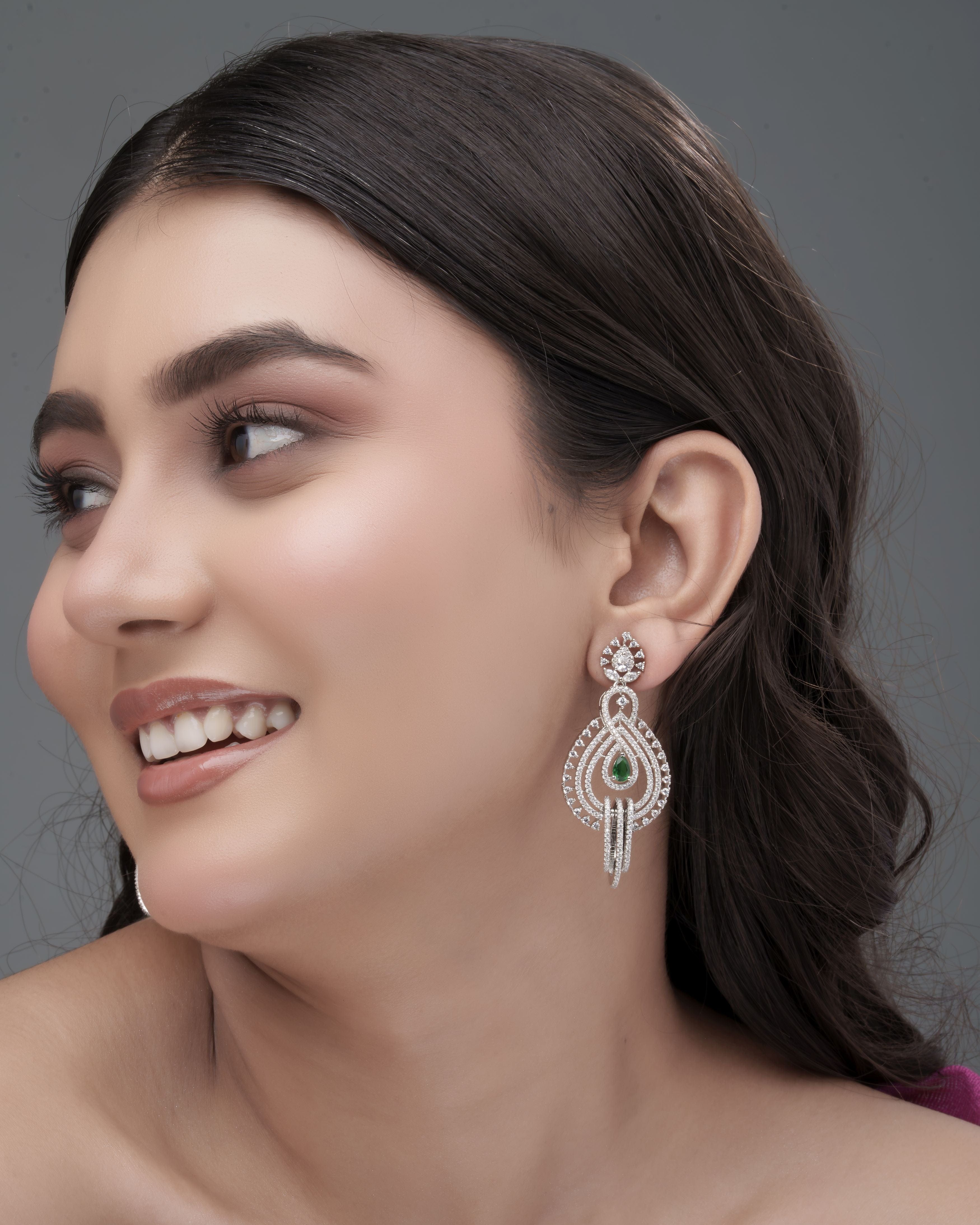 Mataari Earrings Emerald Veil Designer Chandelier Earrings