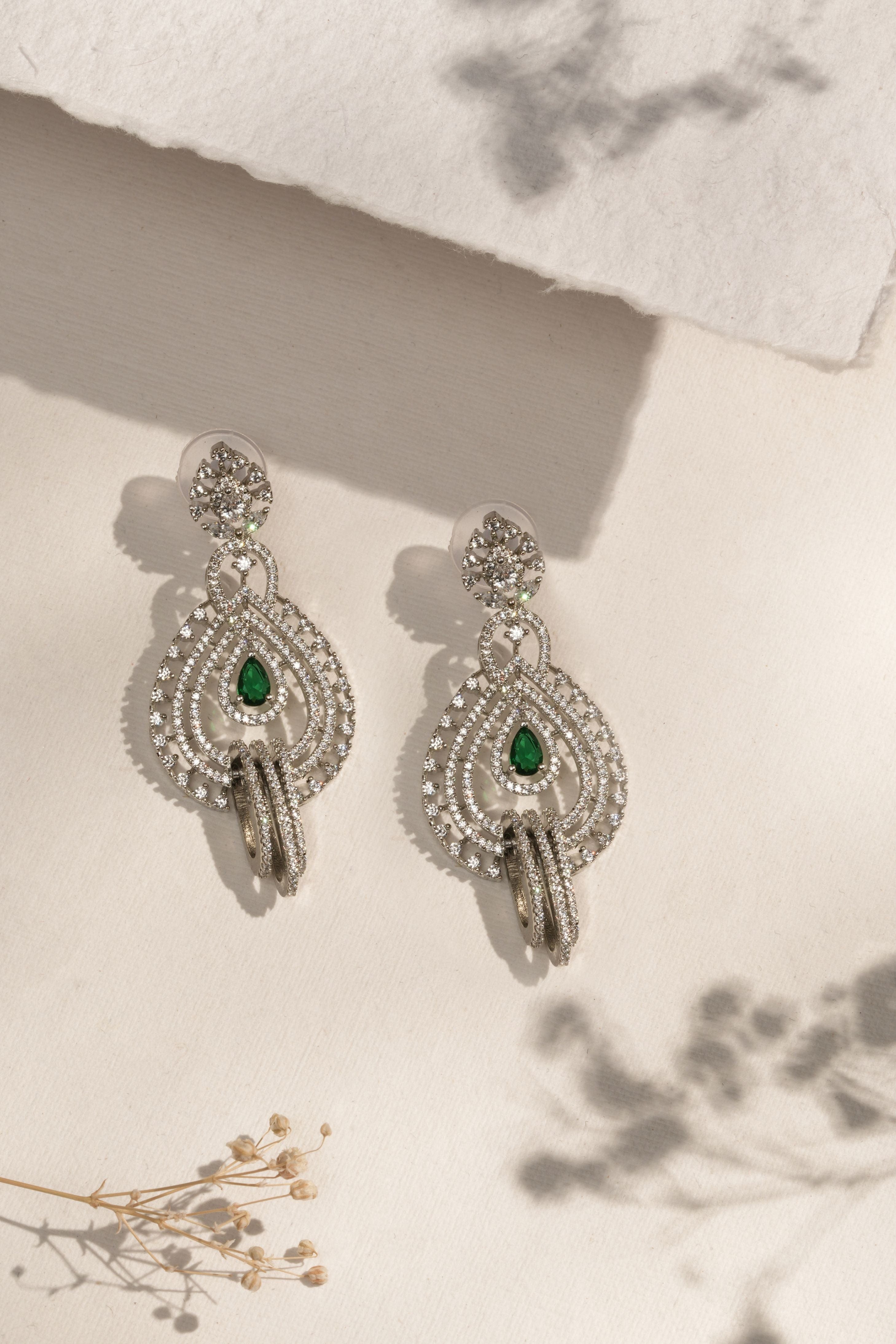 Mataari Earrings Emerald Veil Designer Chandelier Earrings