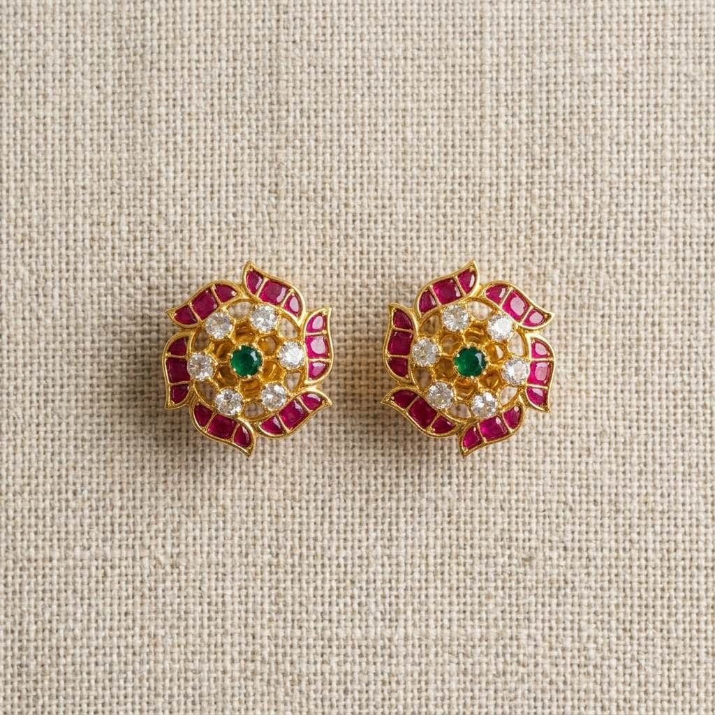 Mataari Earrings Flower Polki Crystal Moissanite Gold Kundan Tiny Small Stud Earrings