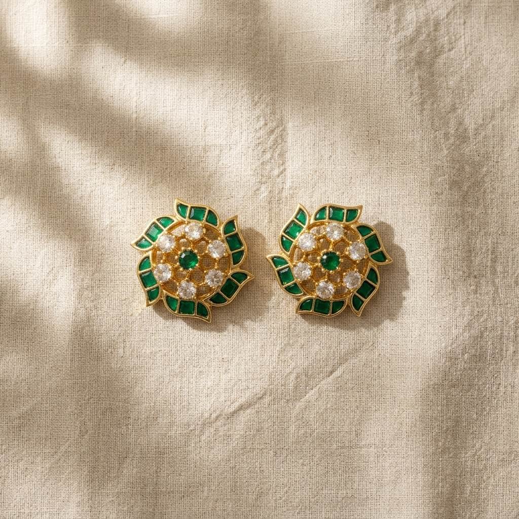 Mataari Earrings Flower Polki Crystal Moissanite Gold Kundan Tiny Small Stud Earrings
