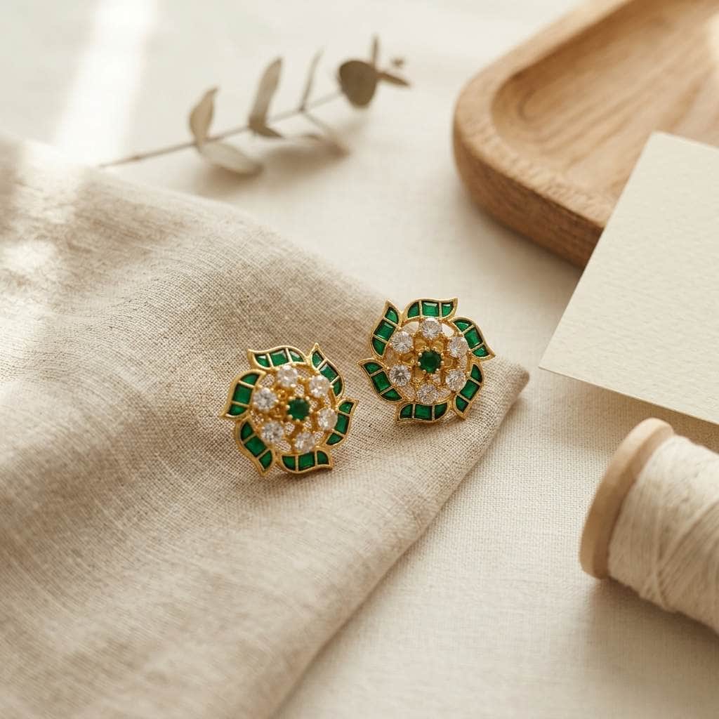 Mataari Earrings Flower Polki Crystal Moissanite Gold Kundan Tiny Small Stud Earrings