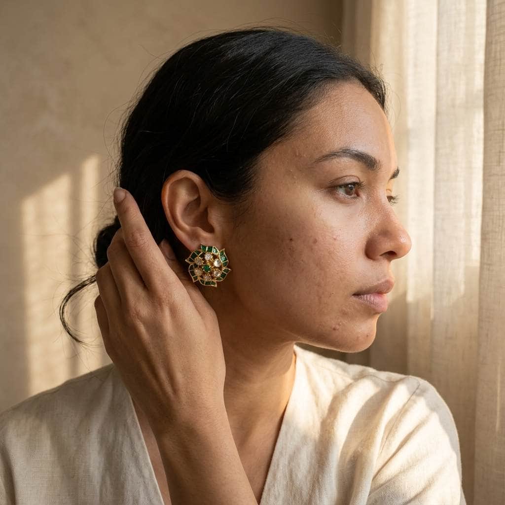 Mataari Earrings Flower Polki Crystal Moissanite Gold Kundan Tiny Small Stud Earrings