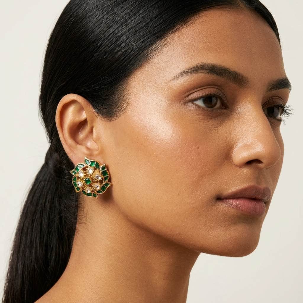 Mataari Earrings Flower Polki Crystal Moissanite Gold Kundan Tiny Small Stud Earrings