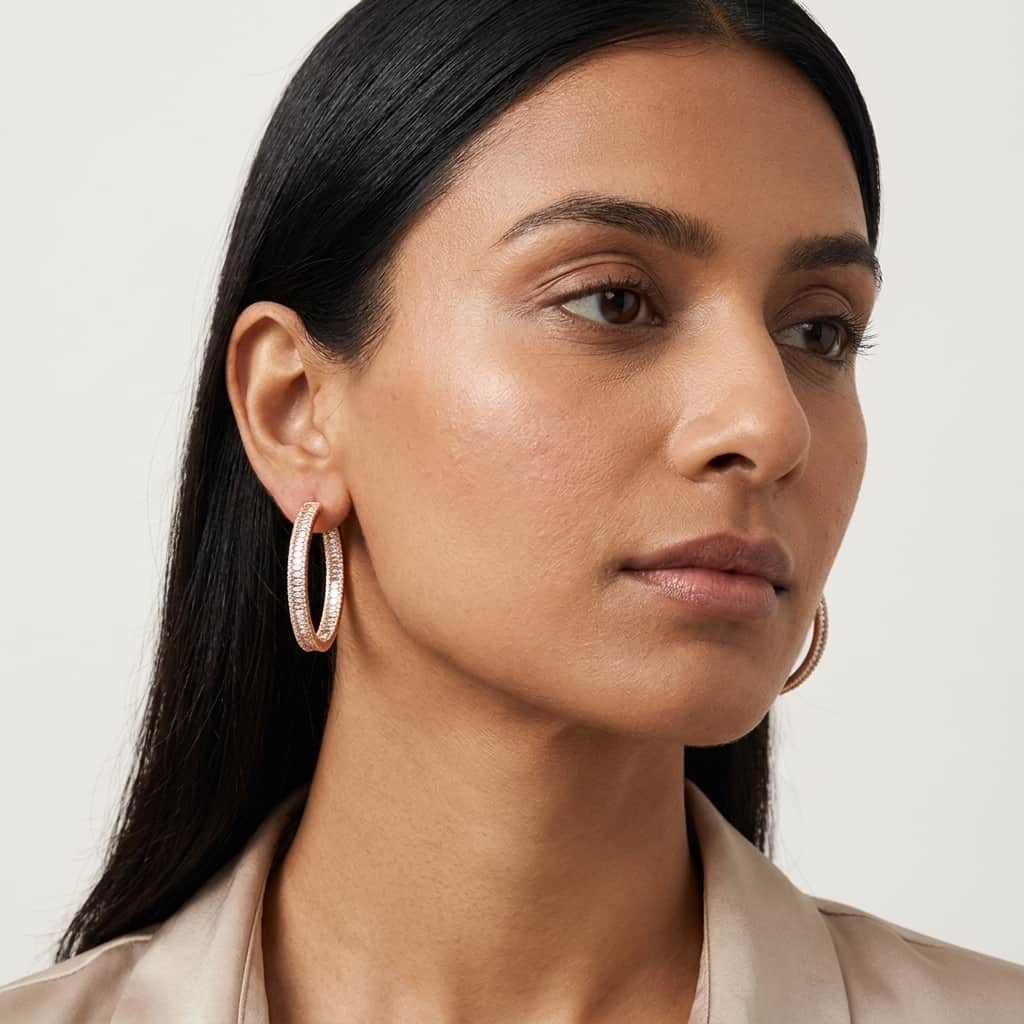 Mataari Earrings Gold & Silver Crystal Moissanite Round Hoop Bali Earrings with Ruby, Emerald & Blue Sapphire Accents