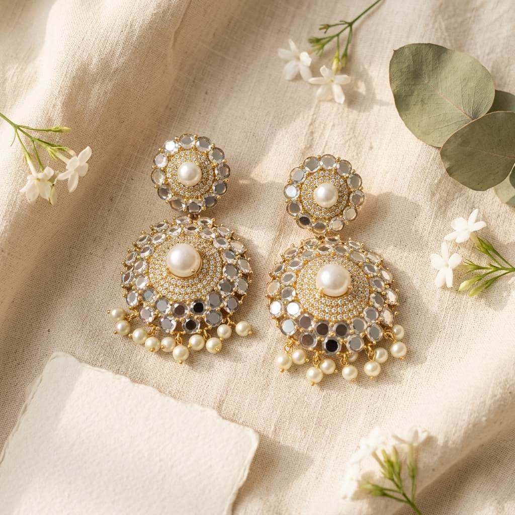 Mataari Earrings Gold Plated Crystal Cubiz Zirconia Dangle Bridal Beaded Earrings