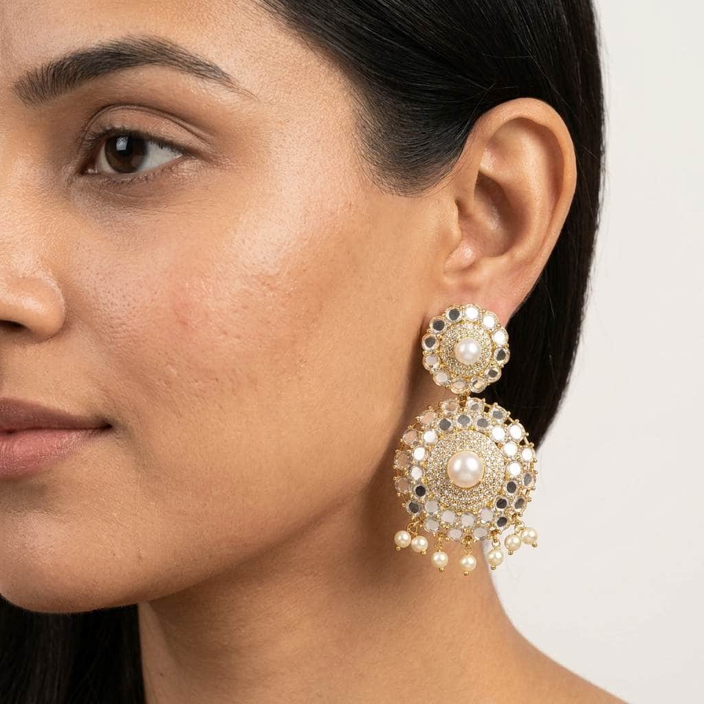 Mataari Earrings Gold Plated Crystal Cubiz Zirconia Dangle Bridal Beaded Earrings