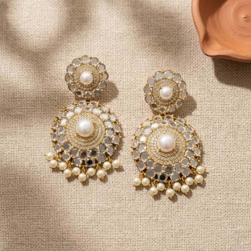 Mataari Earrings Gold Plated Crystal Cubiz Zirconia Dangle Bridal Beaded Earrings