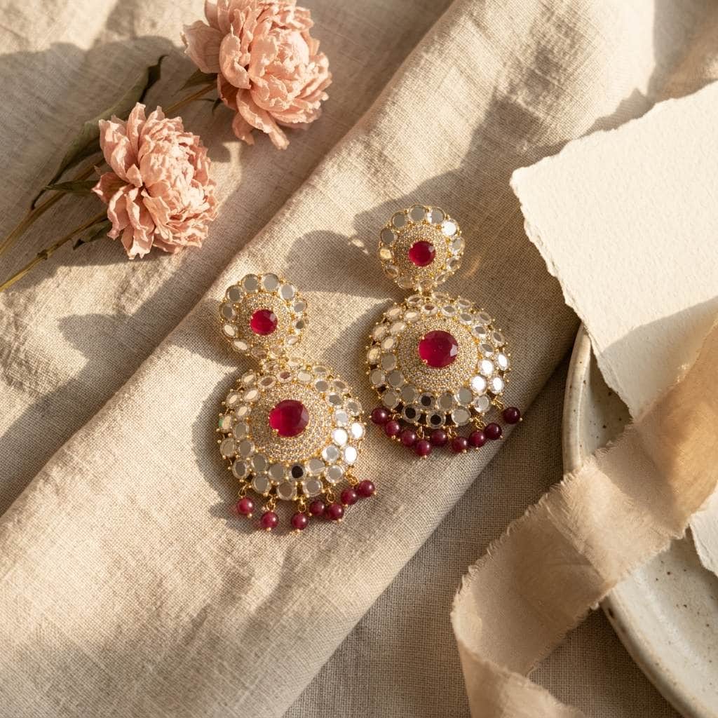 Mataari Earrings Gold Plated Crystal Cubiz Zirconia Dangle Bridal Beaded Earrings