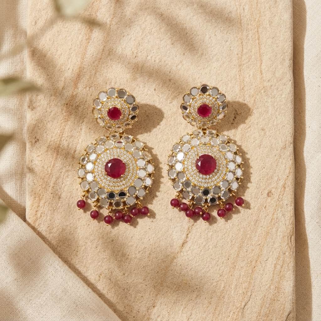 Mataari Earrings Gold Plated Crystal Cubiz Zirconia Dangle Bridal Beaded Earrings