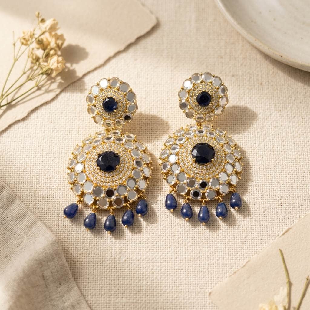 Mataari Earrings Gold Plated Crystal Cubiz Zirconia Dangle Bridal Beaded Earrings