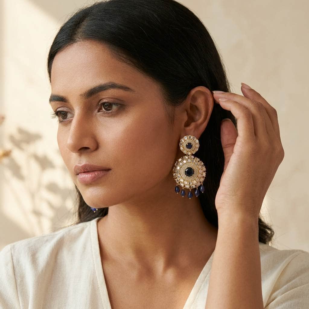 Mataari Earrings Gold Plated Crystal Cubiz Zirconia Dangle Bridal Beaded Earrings