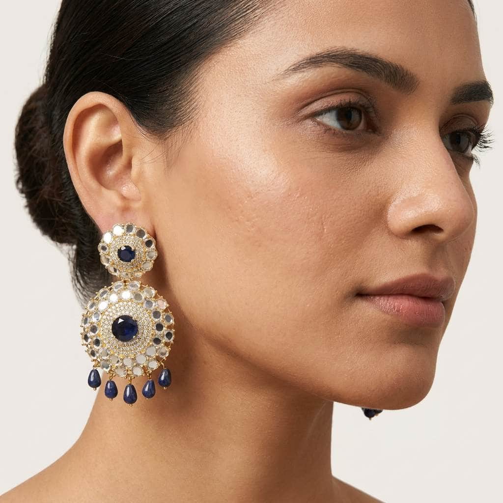 Mataari Earrings Gold Plated Crystal Cubiz Zirconia Dangle Bridal Beaded Earrings