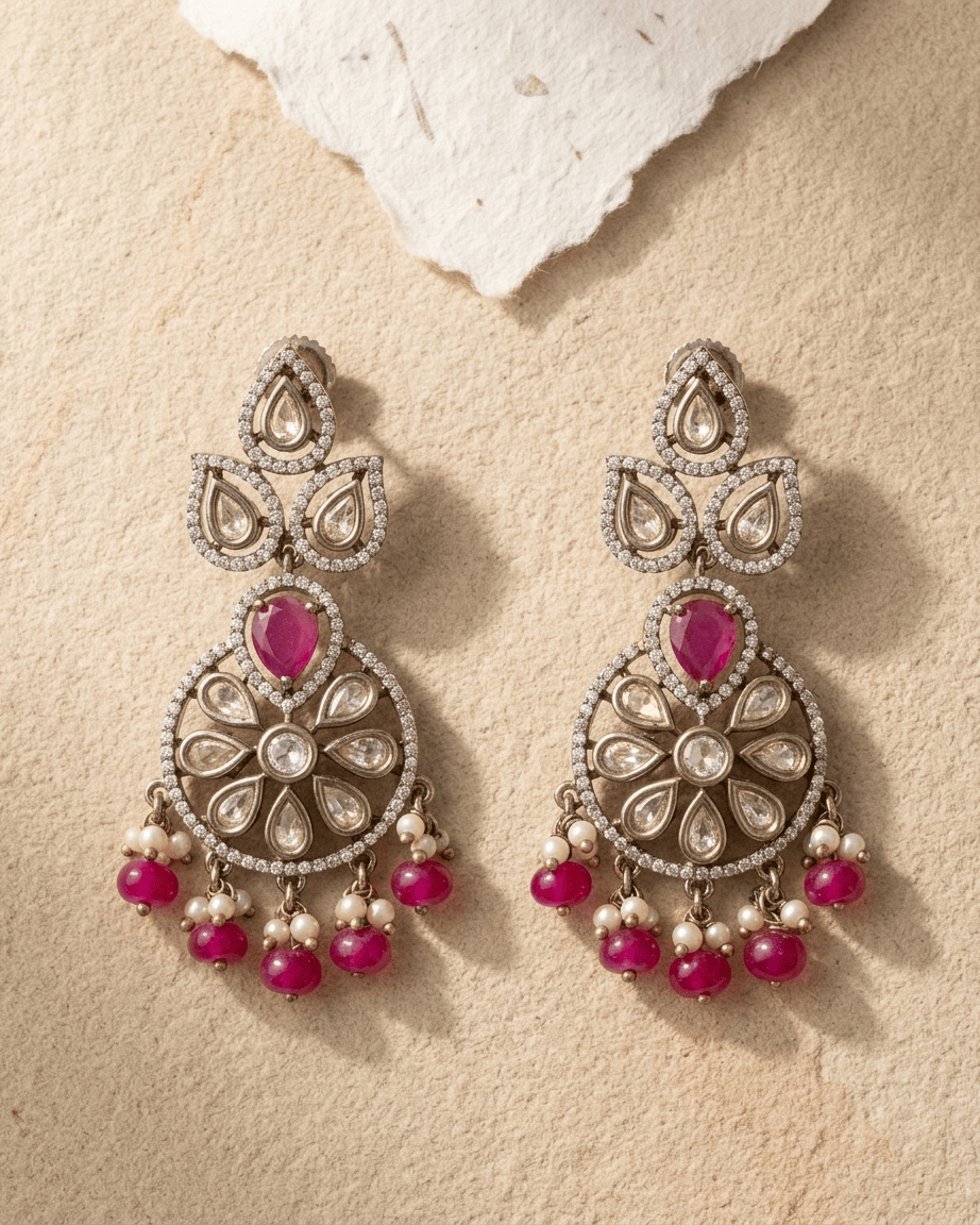 Mataari Earrings Gold Plated Kundan Emerald Chandbali Polki Moissanite Beaded Ruby Pearl Drop Earrings
