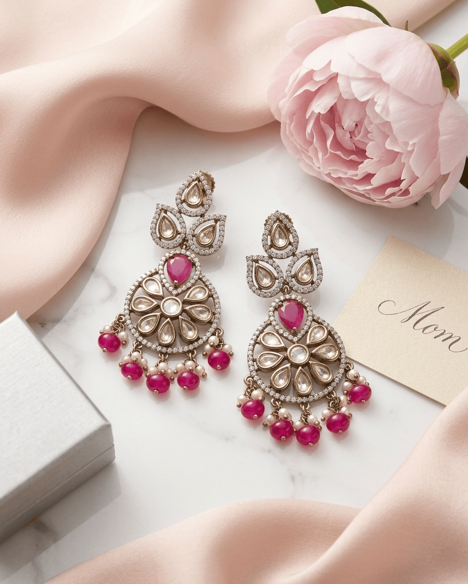 Mataari Earrings Gold Plated Kundan Emerald Chandbali Polki Moissanite Beaded Ruby Pearl Drop Earrings