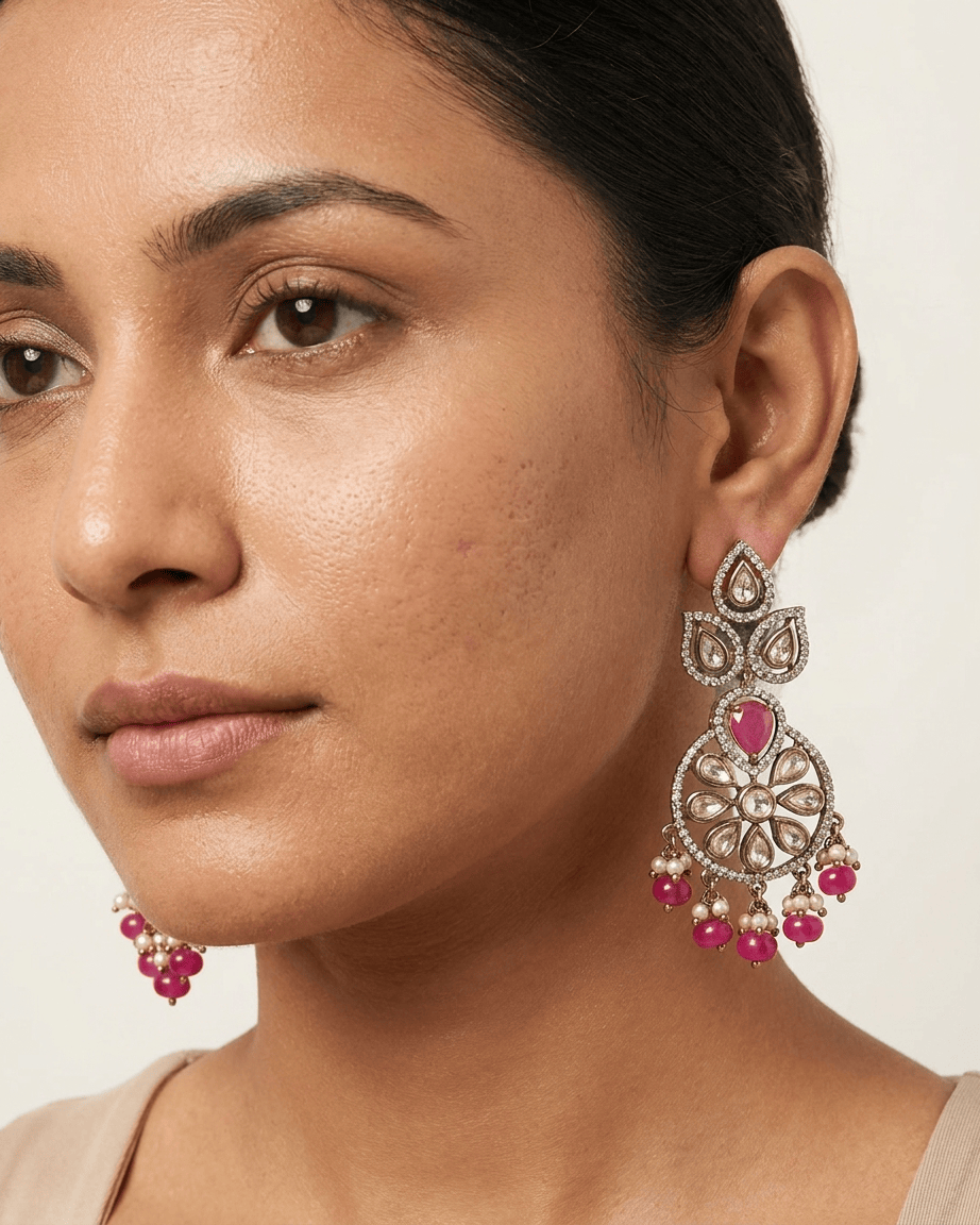Mataari Earrings Gold Plated Kundan Emerald Chandbali Polki Moissanite Beaded Ruby Pearl Drop Earrings