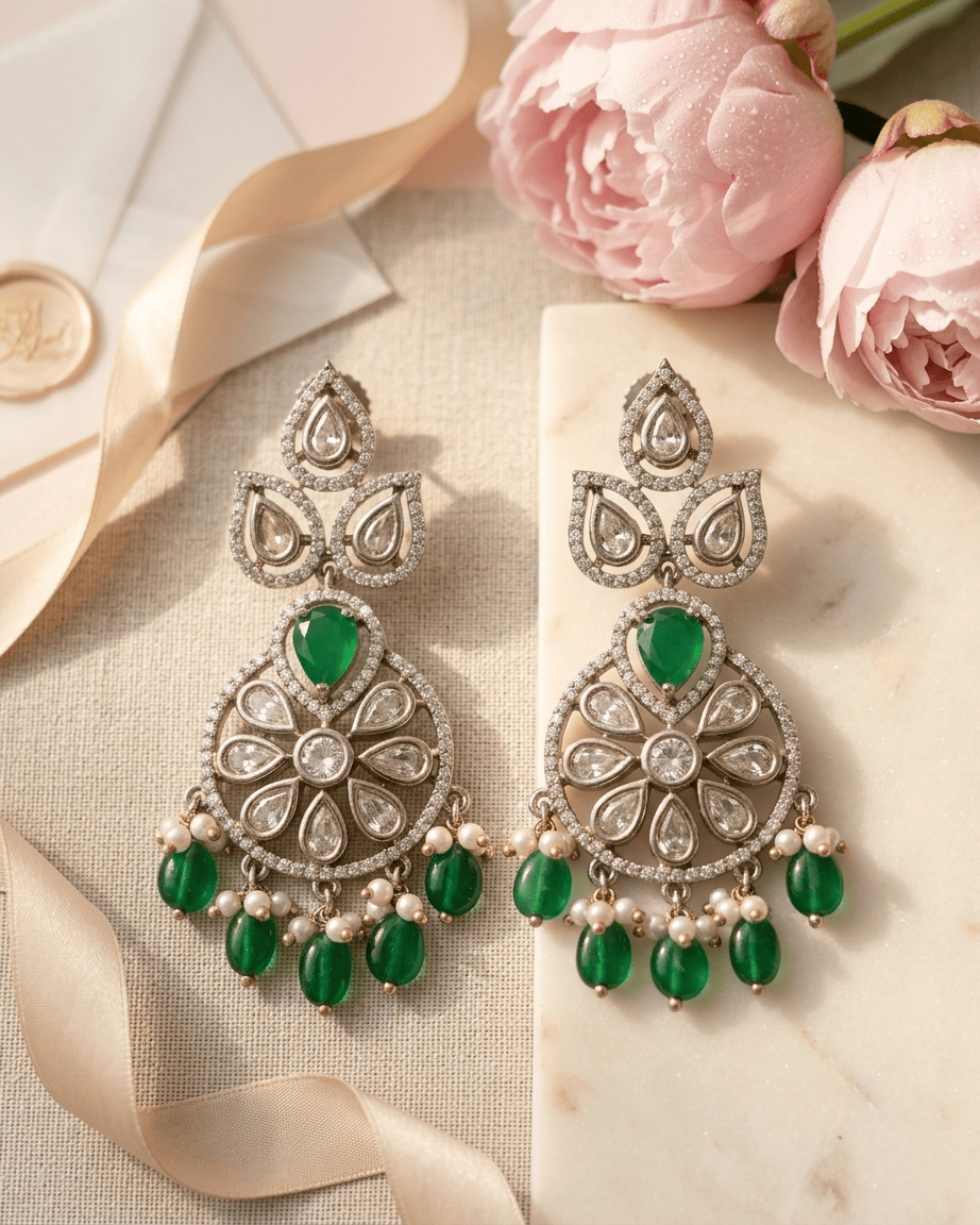 Mataari Earrings Gold Plated Kundan Emerald Chandbali Polki Moissanite Beaded Ruby Pearl Drop Earrings