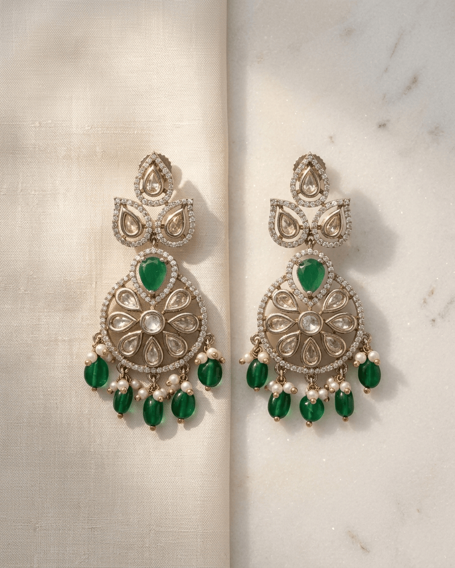 Mataari Earrings Gold Plated Kundan Emerald Chandbali Polki Moissanite Beaded Ruby Pearl Drop Earrings