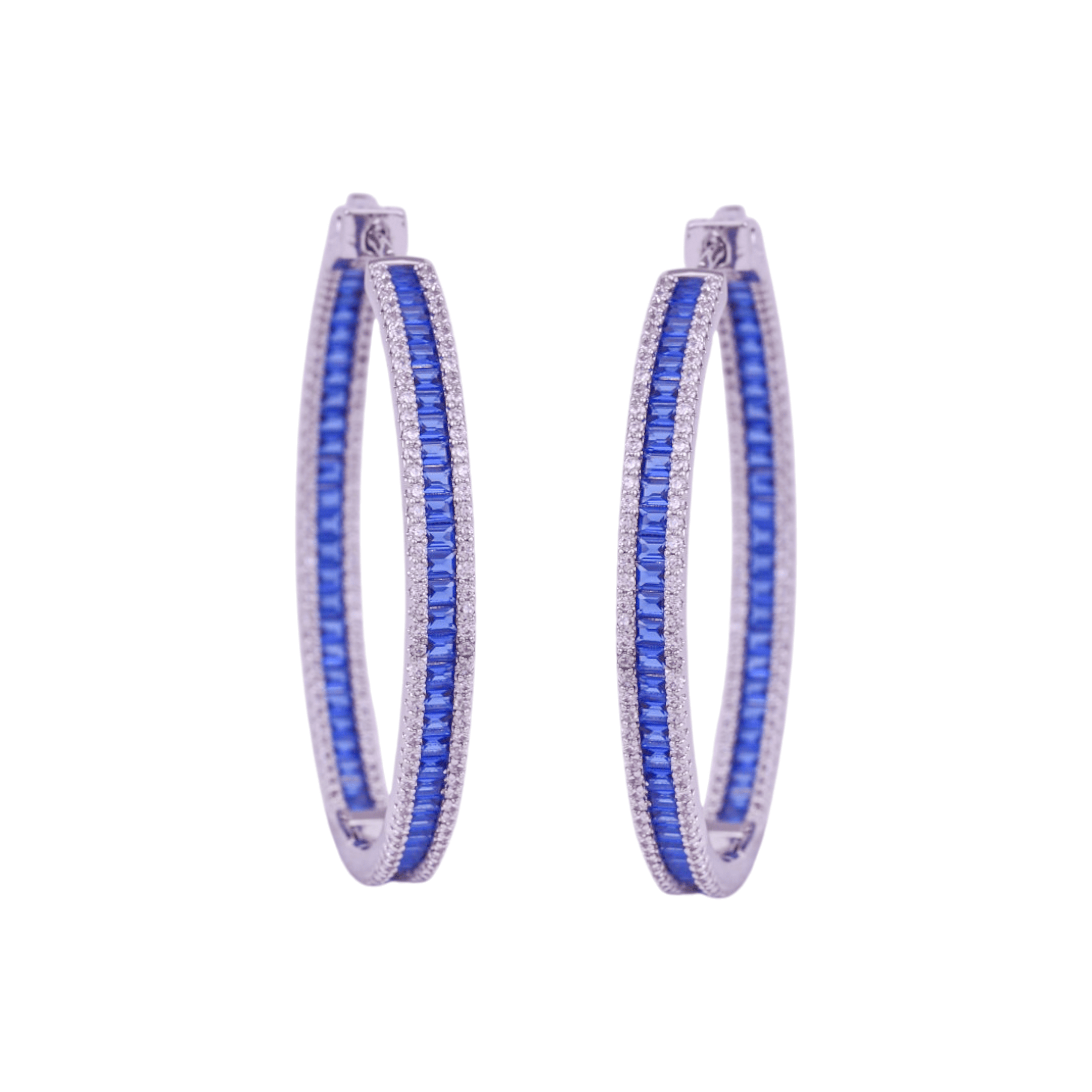 Mataari Earrings Gold & Silver Crystal Moissanite Round Hoop Bali Earrings with Ruby, Emerald & Blue Sapphire Accents
