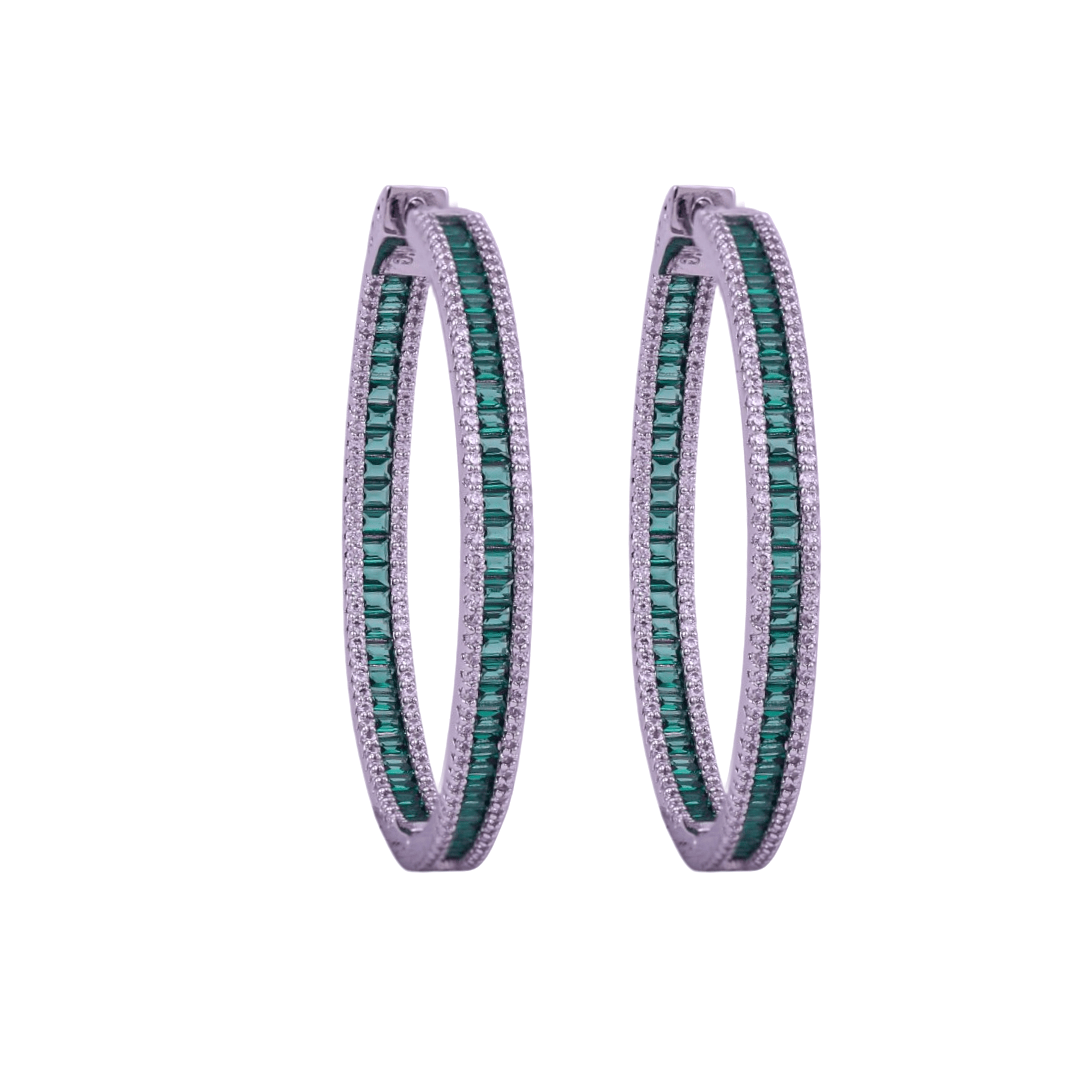 Mataari Earrings Gold & Silver Crystal Moissanite Round Hoop Bali Earrings with Ruby, Emerald & Blue Sapphire Accents