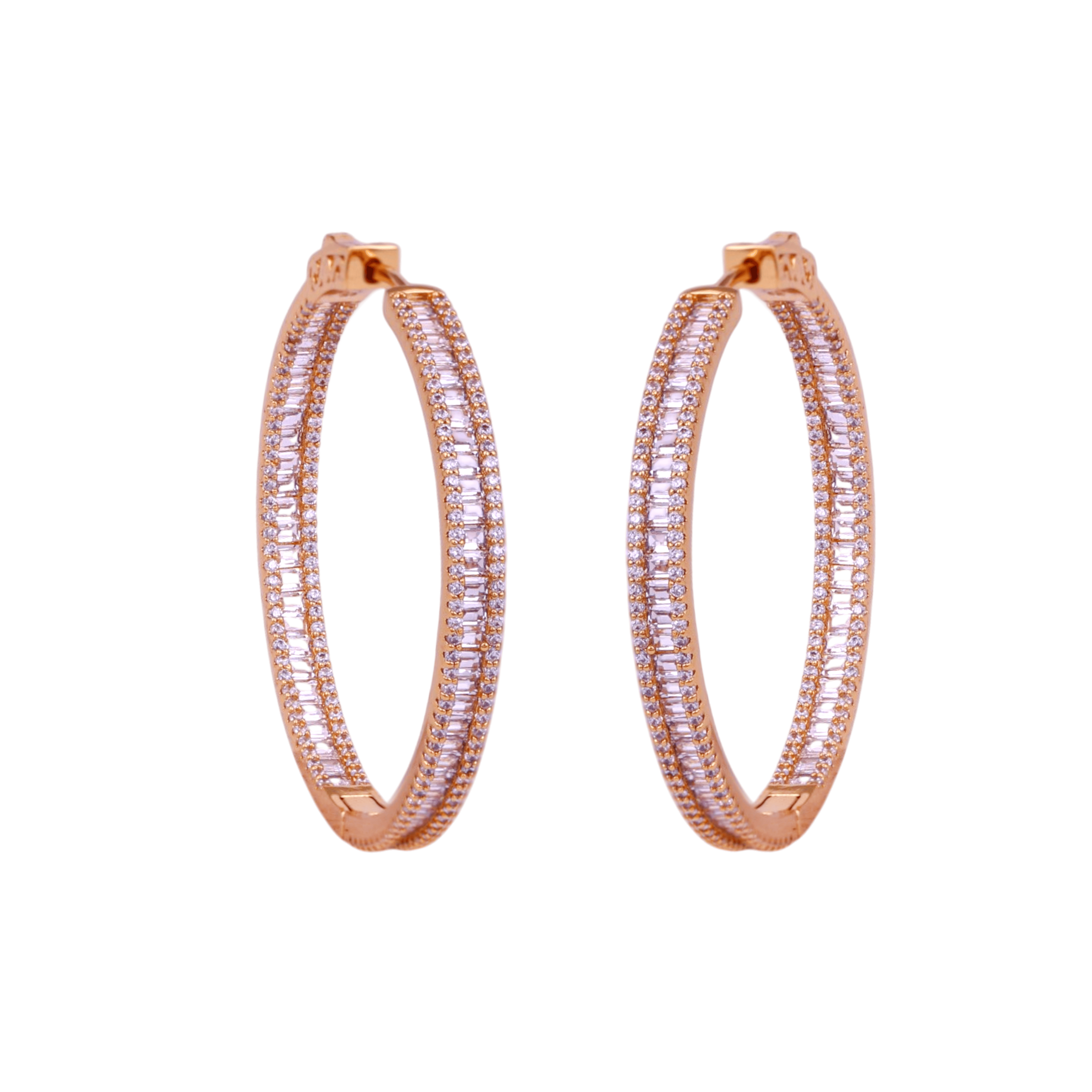 Mataari Earrings Gold & Silver Crystal Moissanite Round Hoop Bali Earrings with Ruby, Emerald & Blue Sapphire Accents