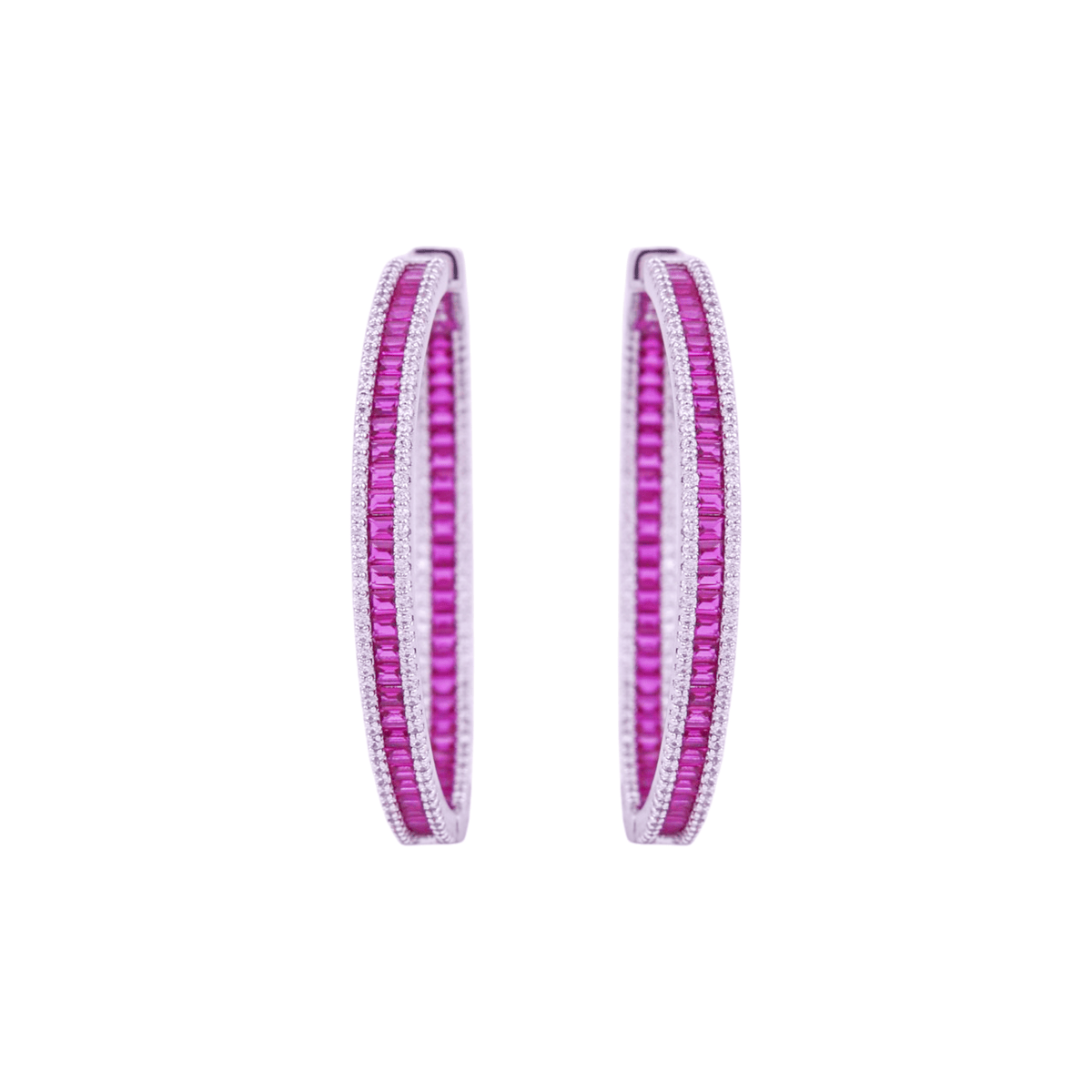 Mataari Earrings Gold & Silver Crystal Moissanite Round Hoop Bali Earrings with Ruby, Emerald & Blue Sapphire Accents