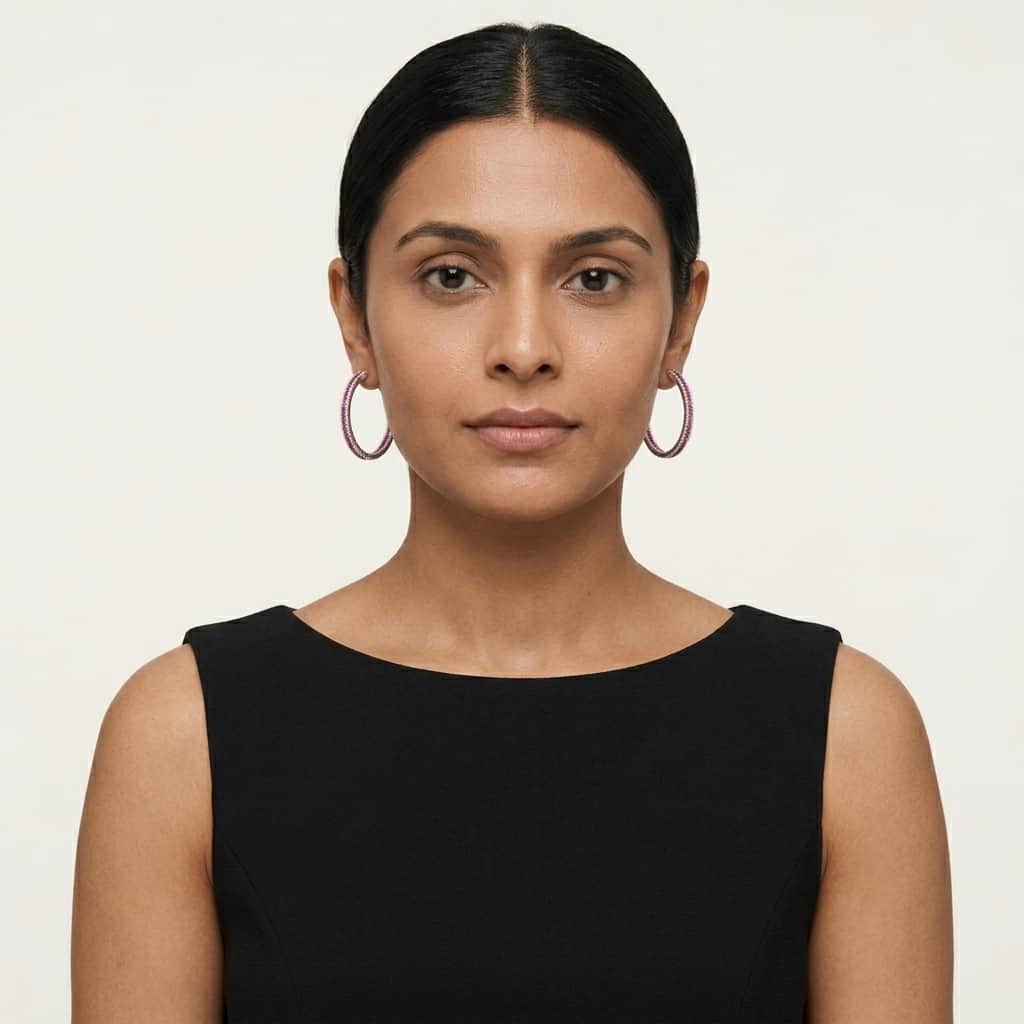 Mataari Earrings Gold & Silver Crystal Moissanite Round Hoop Bali Earrings with Ruby, Emerald & Blue Sapphire Accents