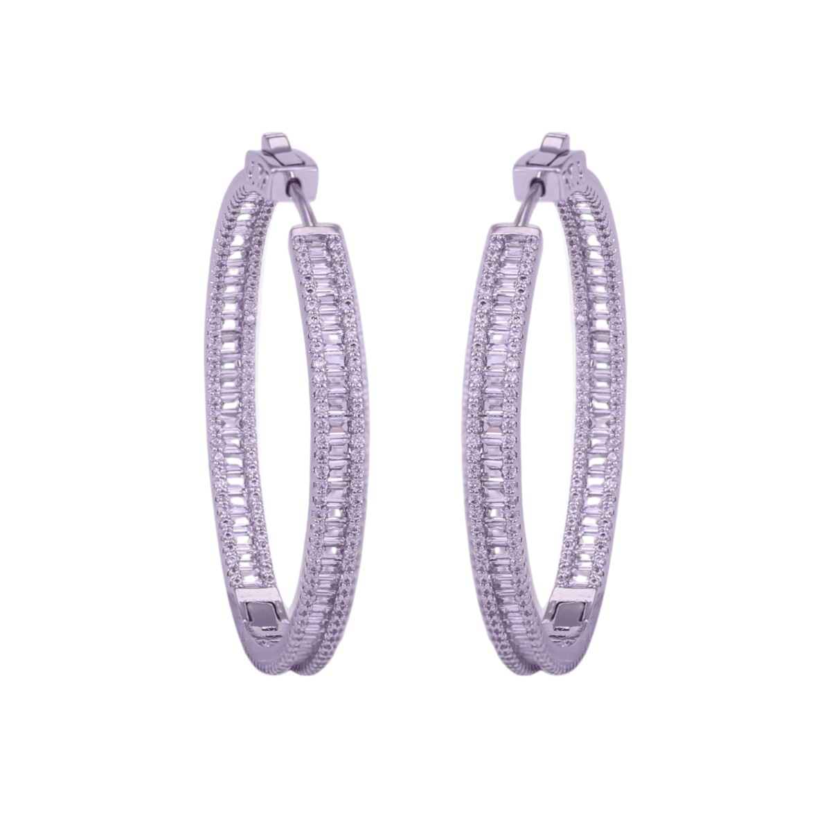 Mataari Earrings Gold & Silver Crystal Moissanite Round Hoop Bali Earrings with Ruby, Emerald & Blue Sapphire Accents