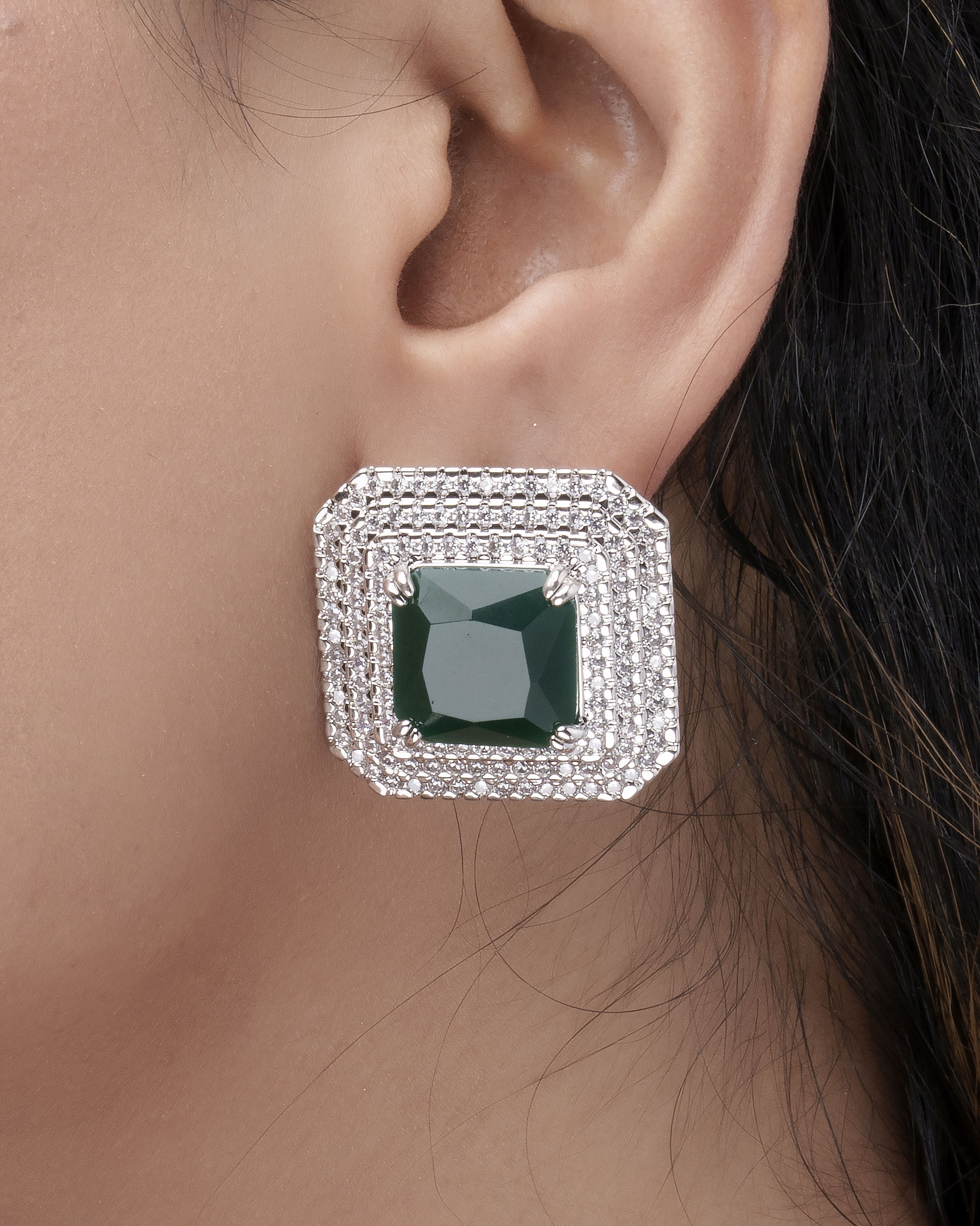 Mataari Earrings Emerald Prism Square Stud Earrings